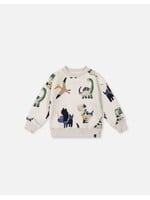 Deux Par Deux Deux Par Duex, Baby Dinosaur Print Fleece Sweatshirt || Beige