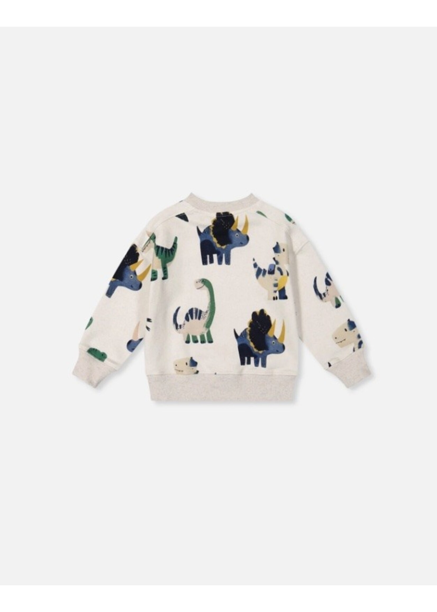 Deux Par Deux Deux Par Duex, Baby Dinosaur Print Fleece Sweatshirt || Beige