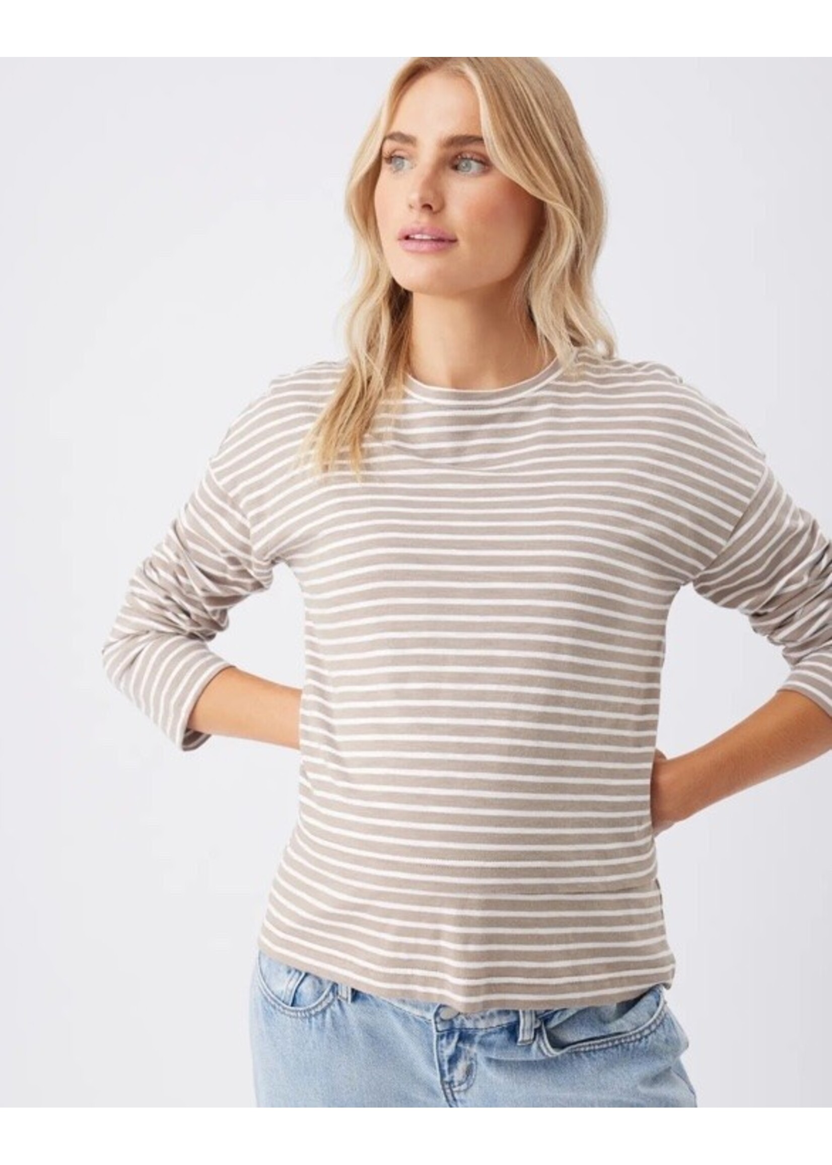 Ripe Maternity Ripe Maternity, Claudette Long Sleeve Nursing Top || Taupe / White