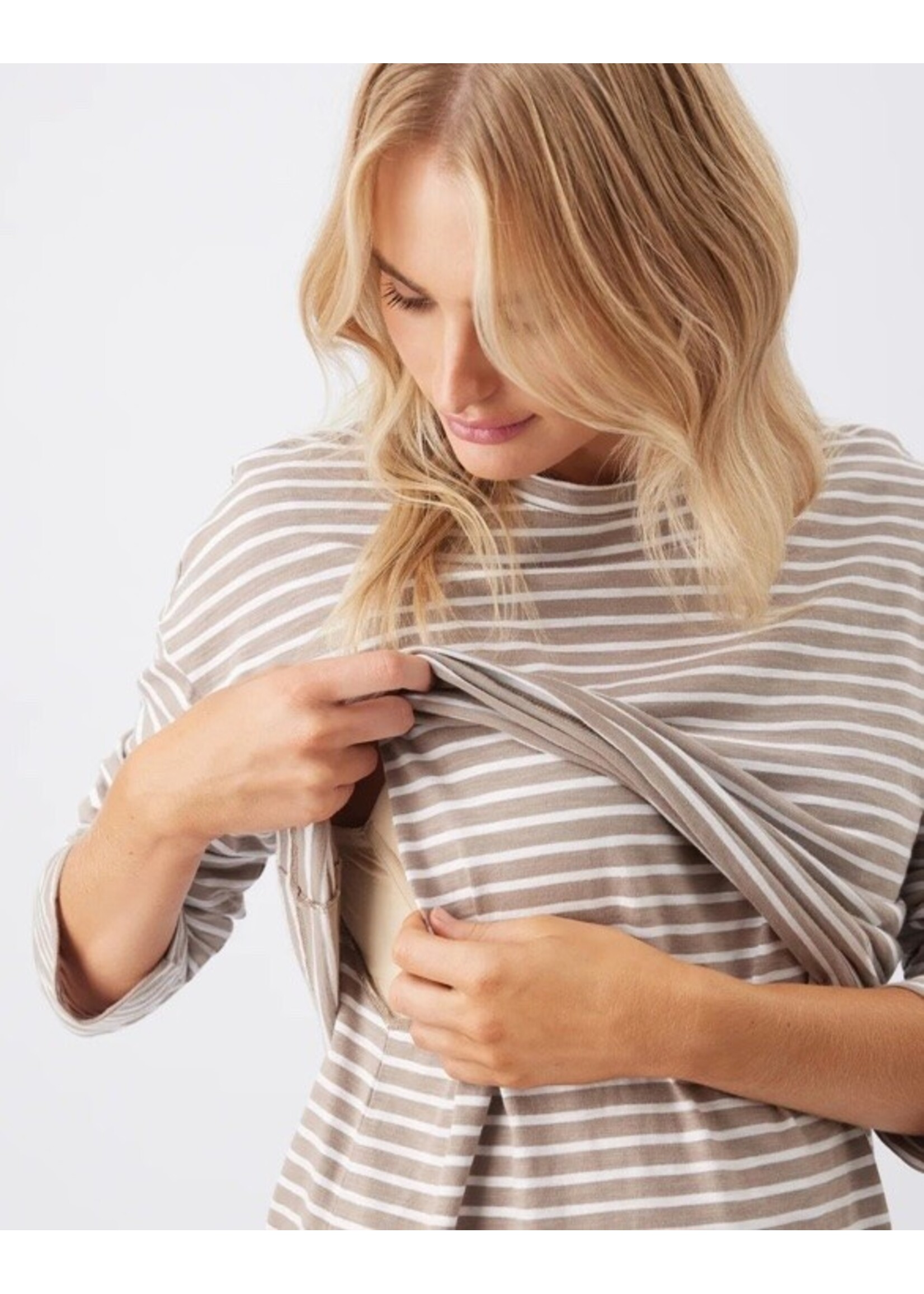 Ripe Maternity Ripe Maternity, Claudette Long Sleeve Nursing Top || Taupe / White