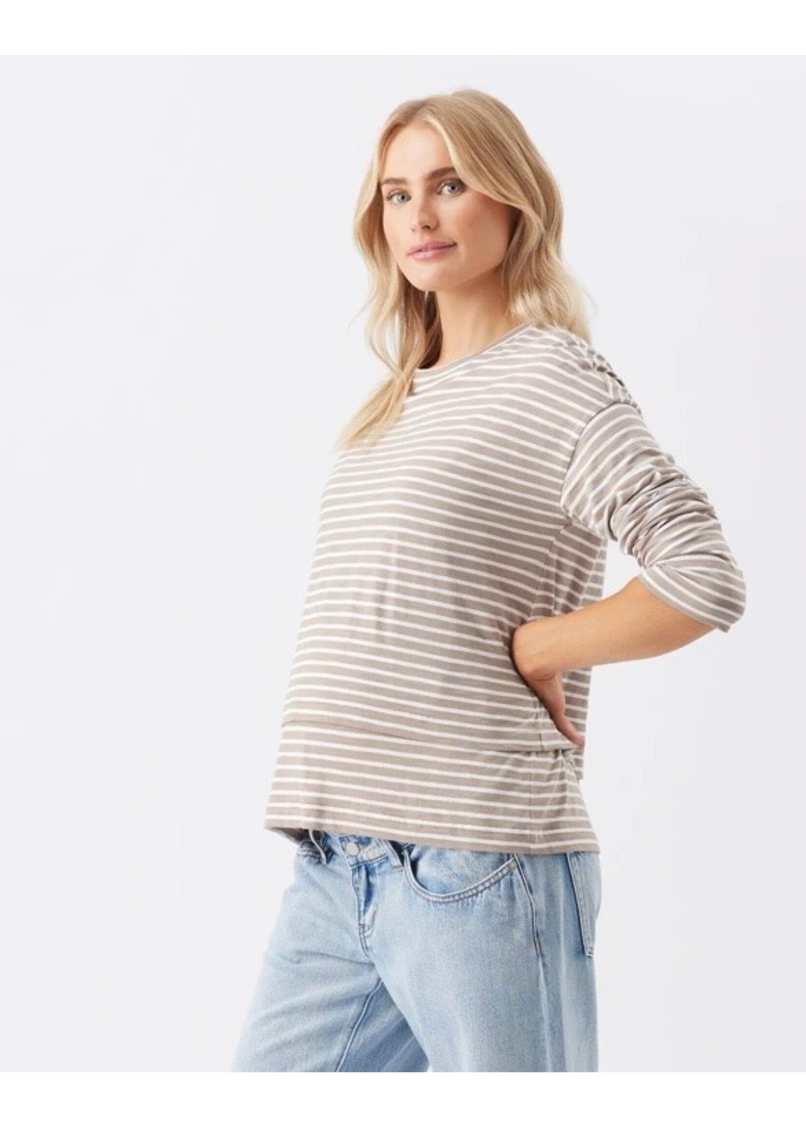 Ripe Maternity Ripe Maternity, Claudette Long Sleeve Nursing Top || Taupe / White