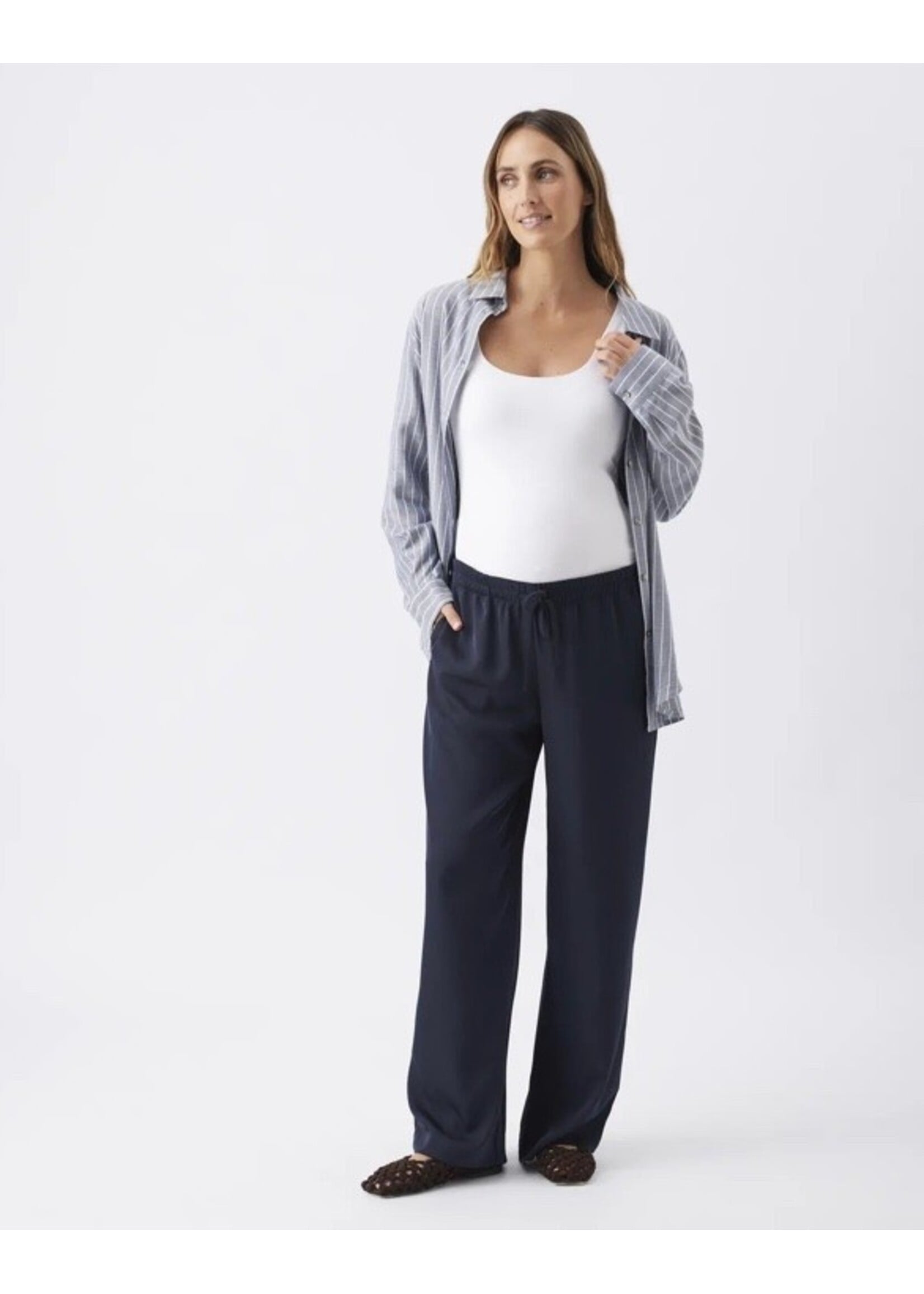 Ripe Maternity Ripe Maternity, Millie Button Up Shirt || Denim / White