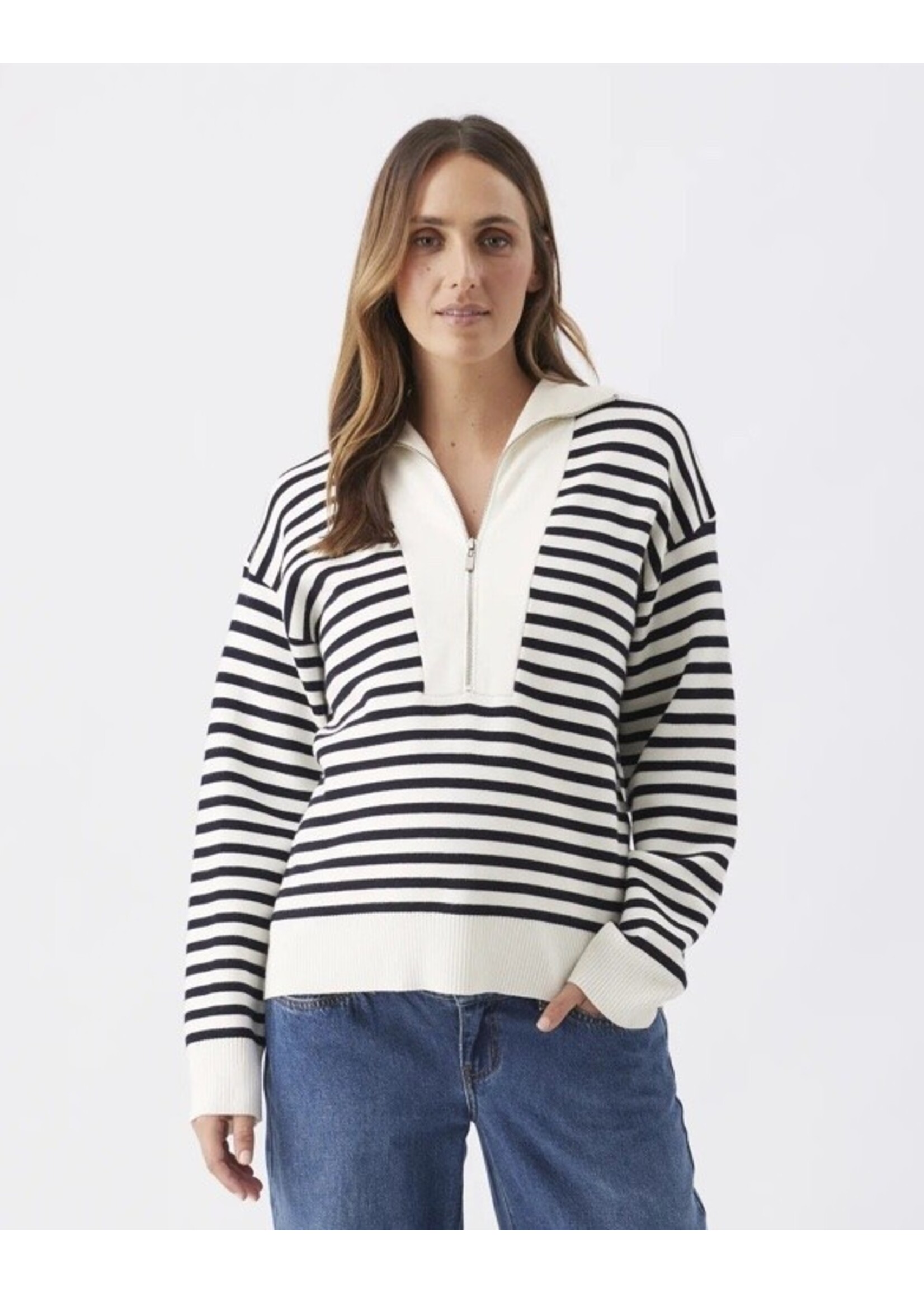 Ripe Maternity Ripe Maternity, Fable Maternity / Nursing Knit Sweater || White / Midnight
