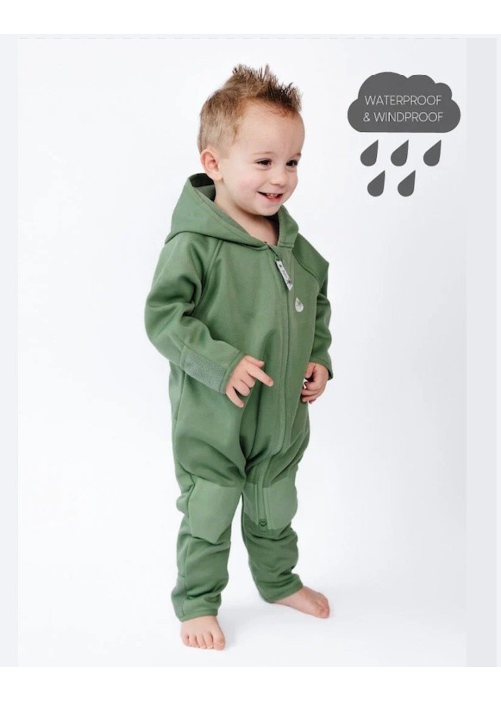 Therm Therm Kids,  All-Weather Fleece Onesie Waterproof Windproof || Forest Moss