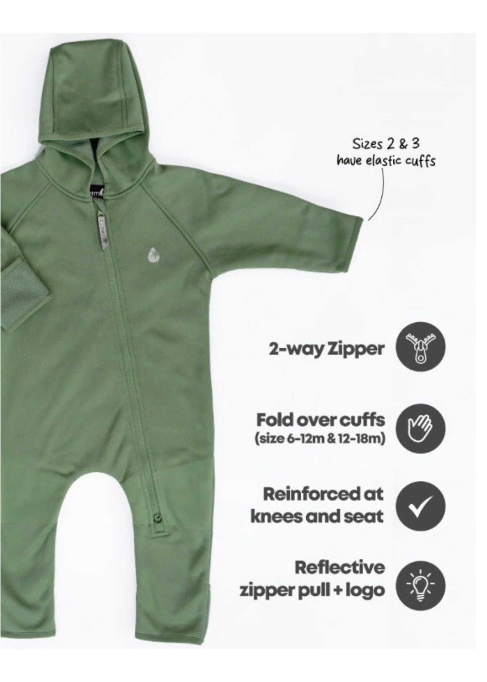 Therm Therm Kids,  All-Weather Fleece Onesie Waterproof Windproof || Forest Moss