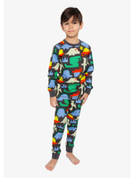 Deux Par Deux Deux Par Deux, Dinosaur Print Organic Cotton Two Piece Pajama Set || Black