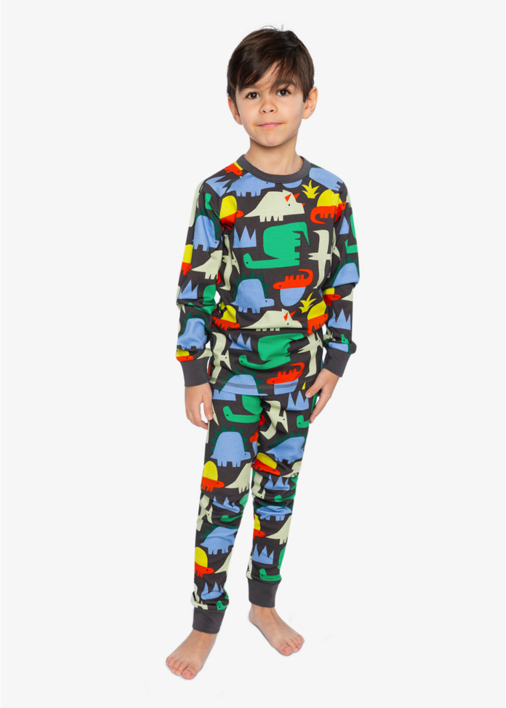 Deux Par Deux Deux Par Deux, Dinosaur Print Organic Cotton Two Piece Pajama Set || Black