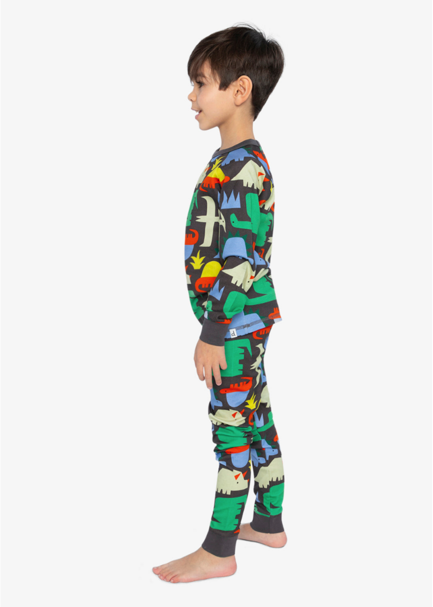 Deux Par Deux Deux Par Deux, Dinosaur Print Organic Cotton Two Piece Pajama Set || Black