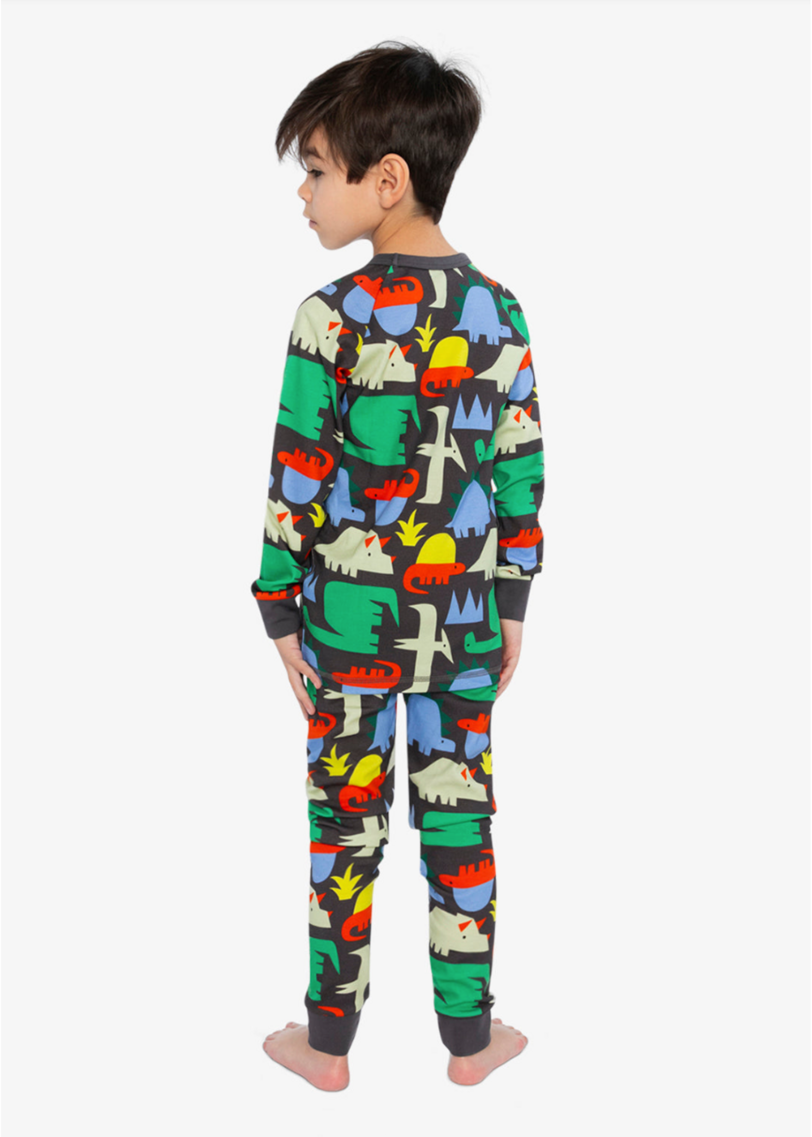 Deux Par Deux Deux Par Deux, Dinosaur Print Organic Cotton Two Piece Pajama Set || Black