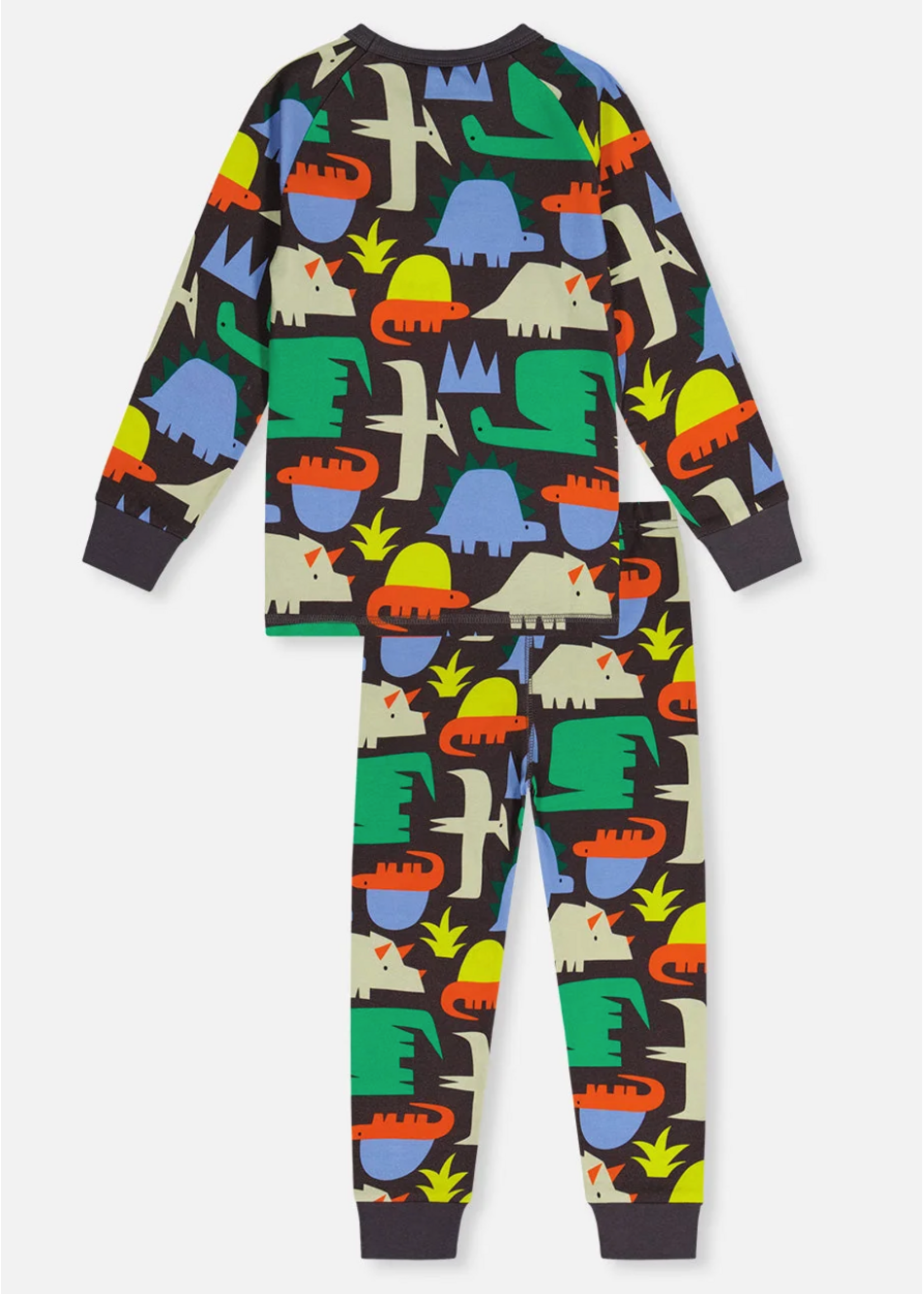 Deux Par Deux Deux Par Deux, Dinosaur Print Organic Cotton Two Piece Pajama Set || Black