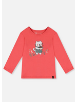Deux Par Deux Deux Par Deux, Cat Print Organic Cotton Long Sleeve T-Shirt || Coral Pink