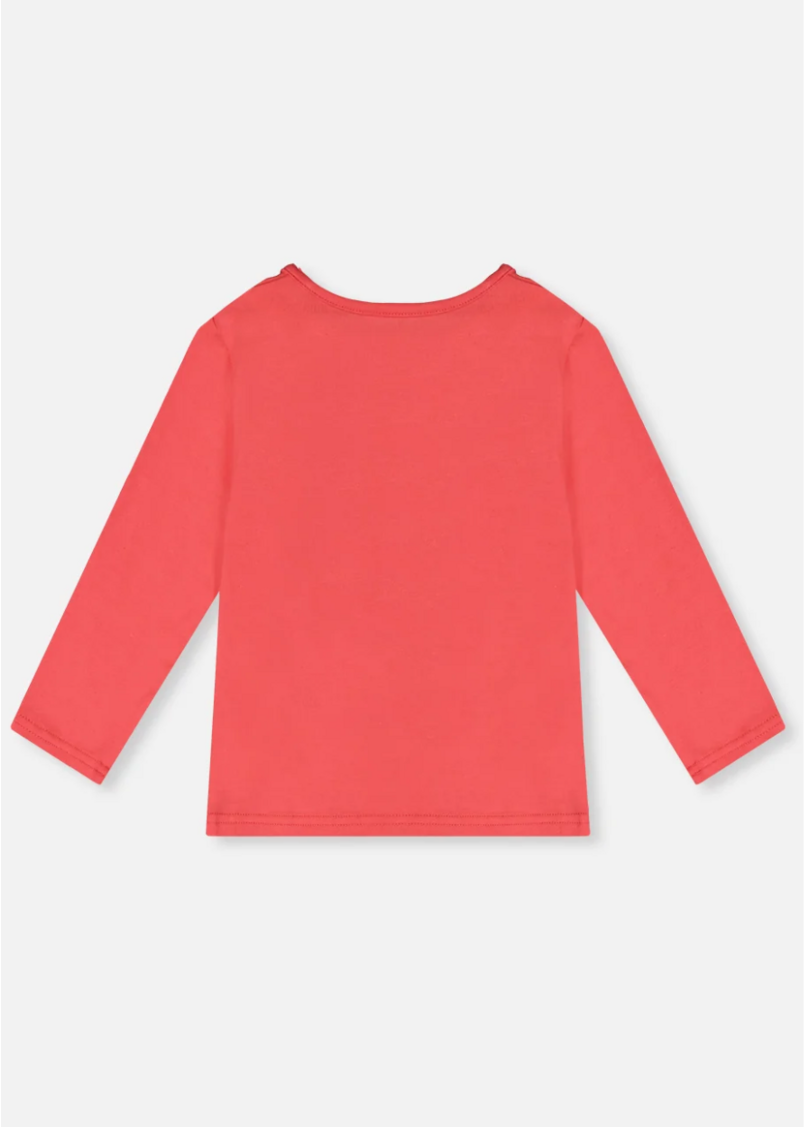 Deux Par Deux Deux Par Deux, Cat Print Organic Cotton Long Sleeve T-Shirt || Coral Pink