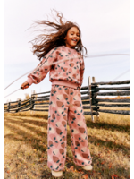 Deux Par Deux Deux Par Deux, Wide Leg Sweatpants || Pink Strawberry Print
