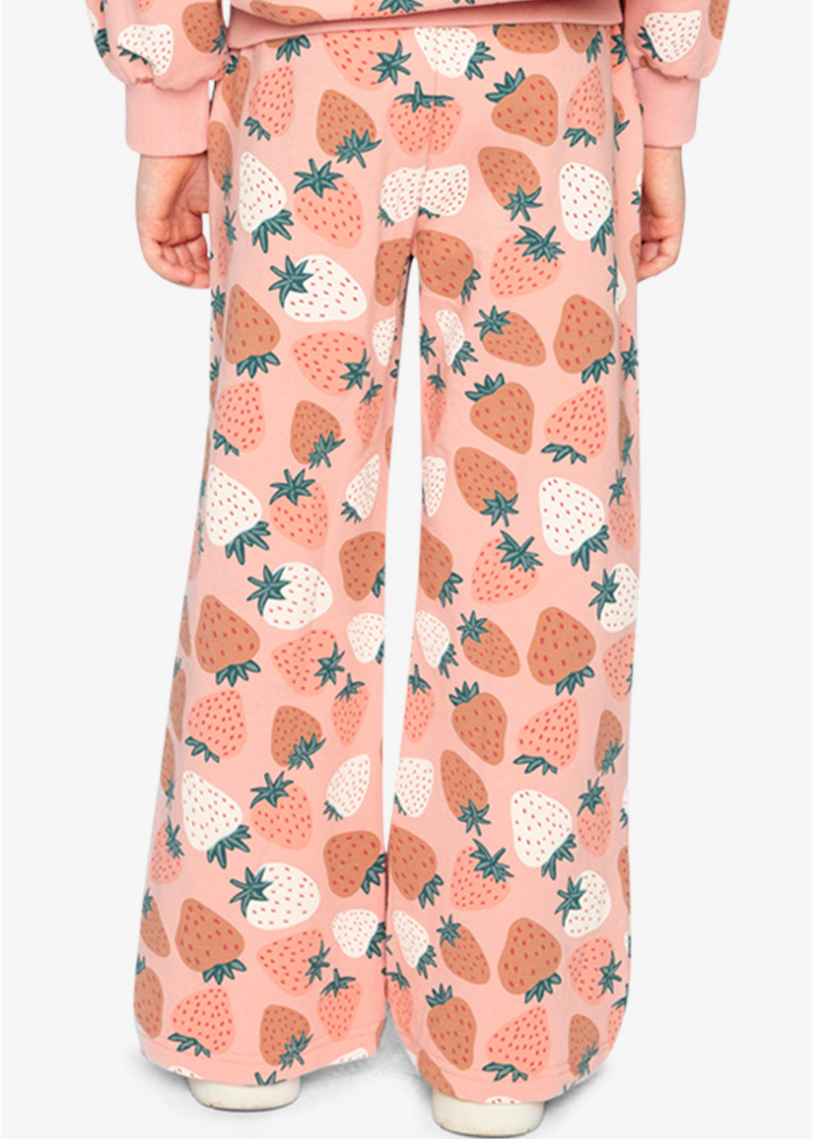 Deux Par Deux Deux Par Deux, Wide Leg Sweatpants || Pink Strawberry Print