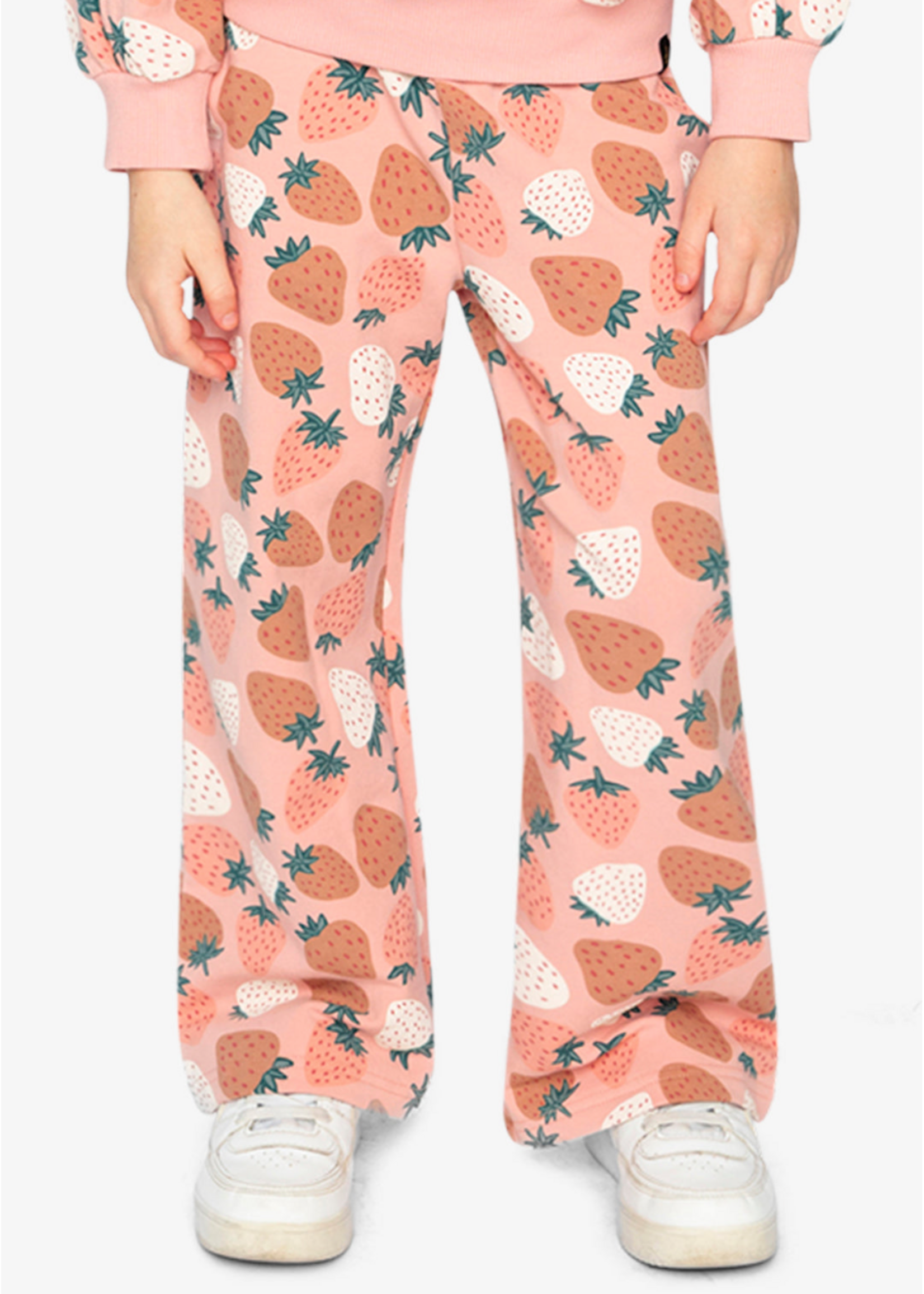 Deux Par Deux Deux Par Deux, Wide Leg Sweatpants || Pink Strawberry Print