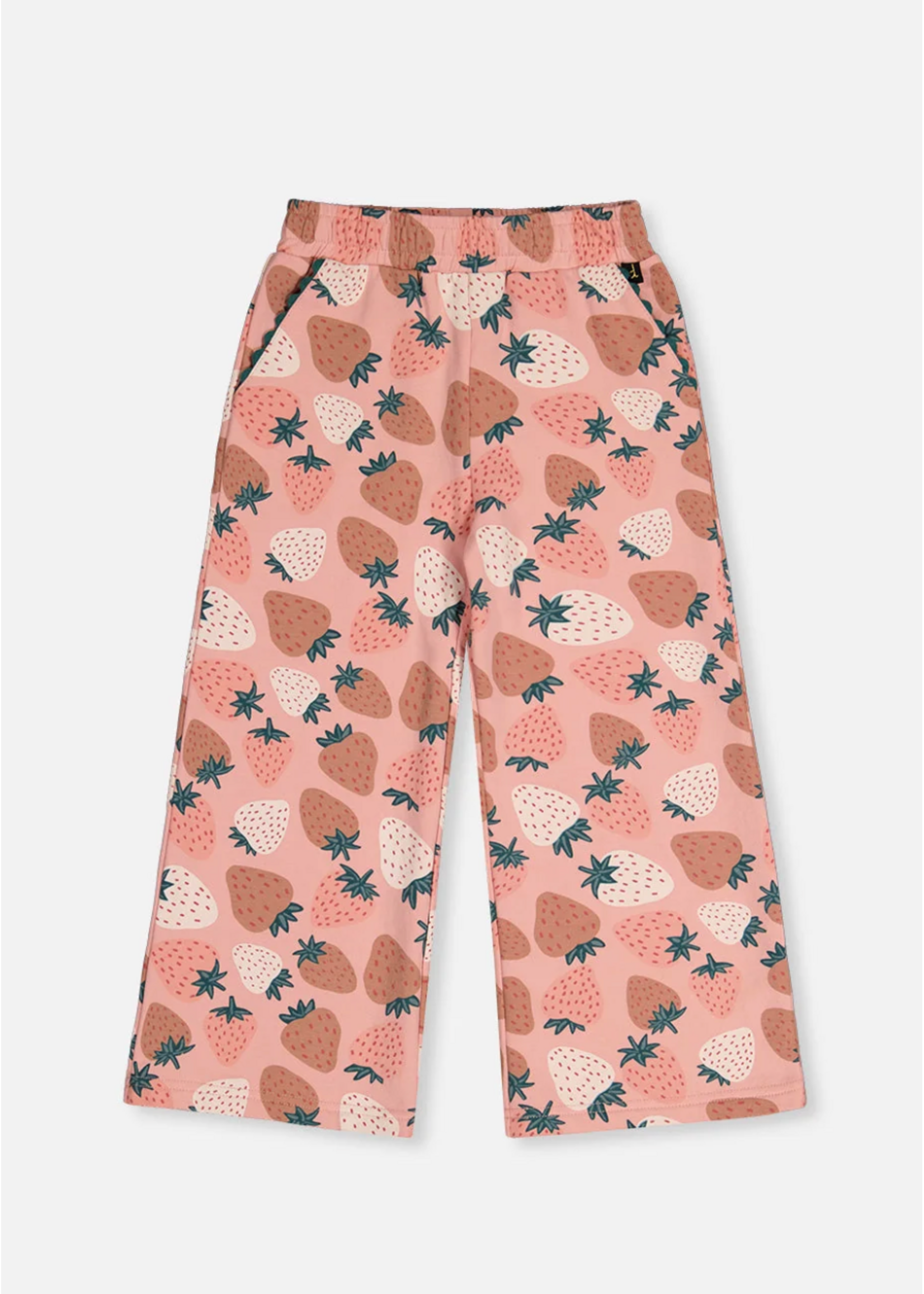 Deux Par Deux Deux Par Deux, Wide Leg Sweatpants || Pink Strawberry Print