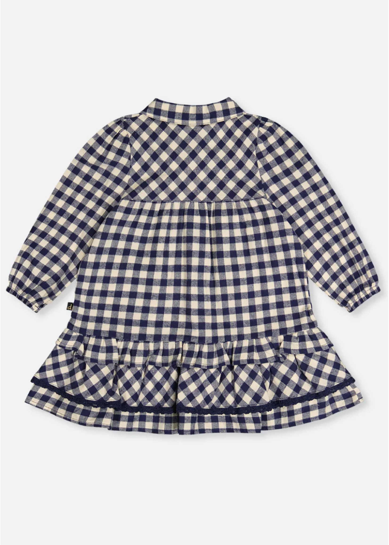 Deux Par Deux Deux Par Deux, Shirt Dress With Frills || Blue / White Gingham Print