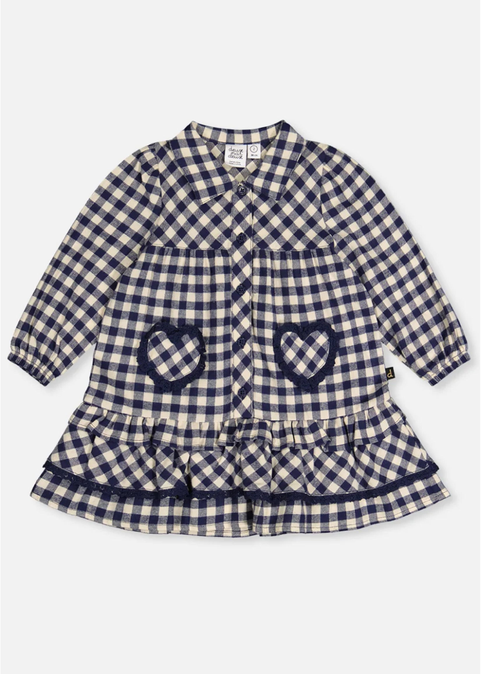 Deux Par Deux Deux Par Deux, Shirt Dress With Frills || Blue / White Gingham Print