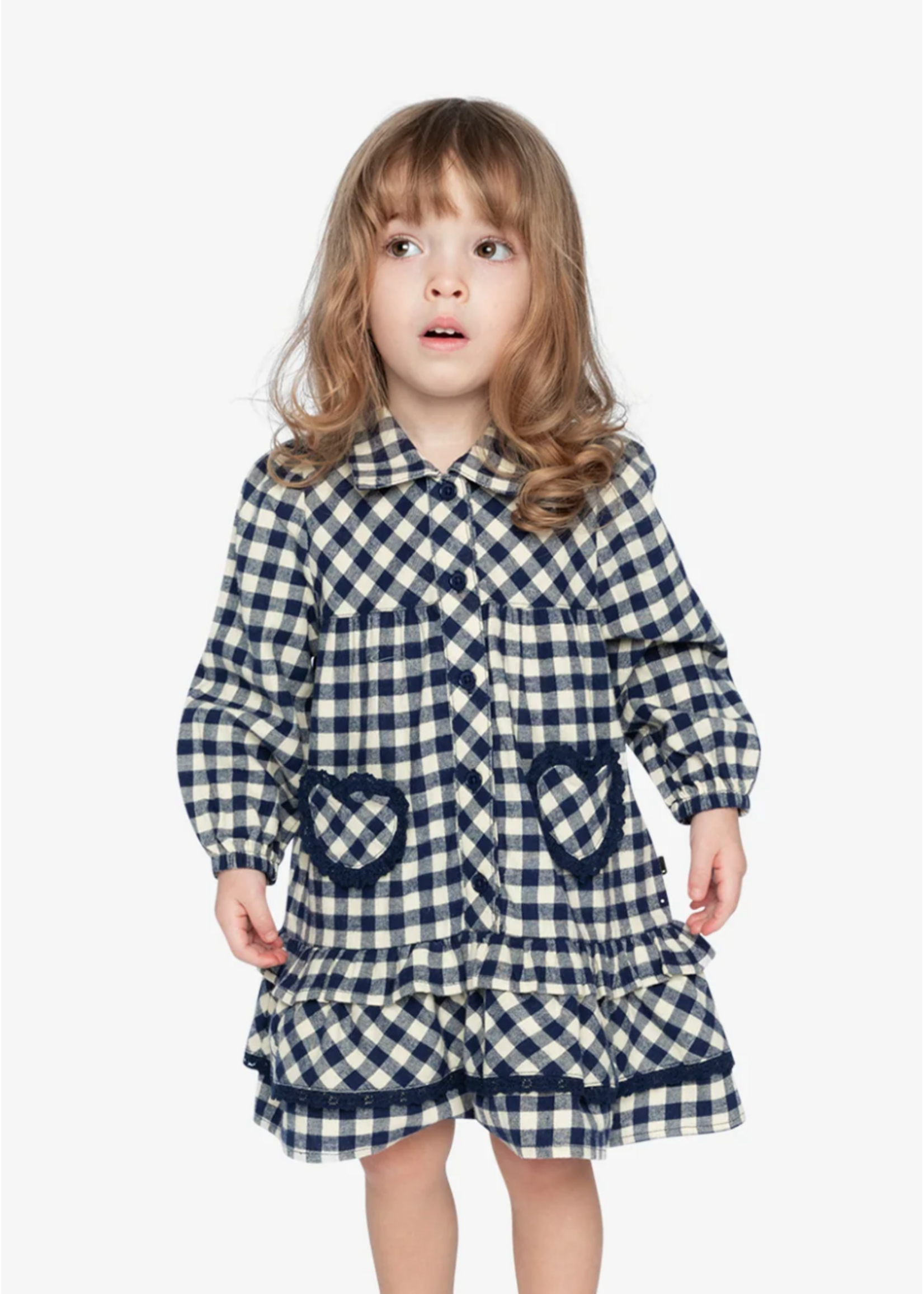 Deux Par Deux Deux Par Deux, Shirt Dress With Frills || Blue / White Gingham Print