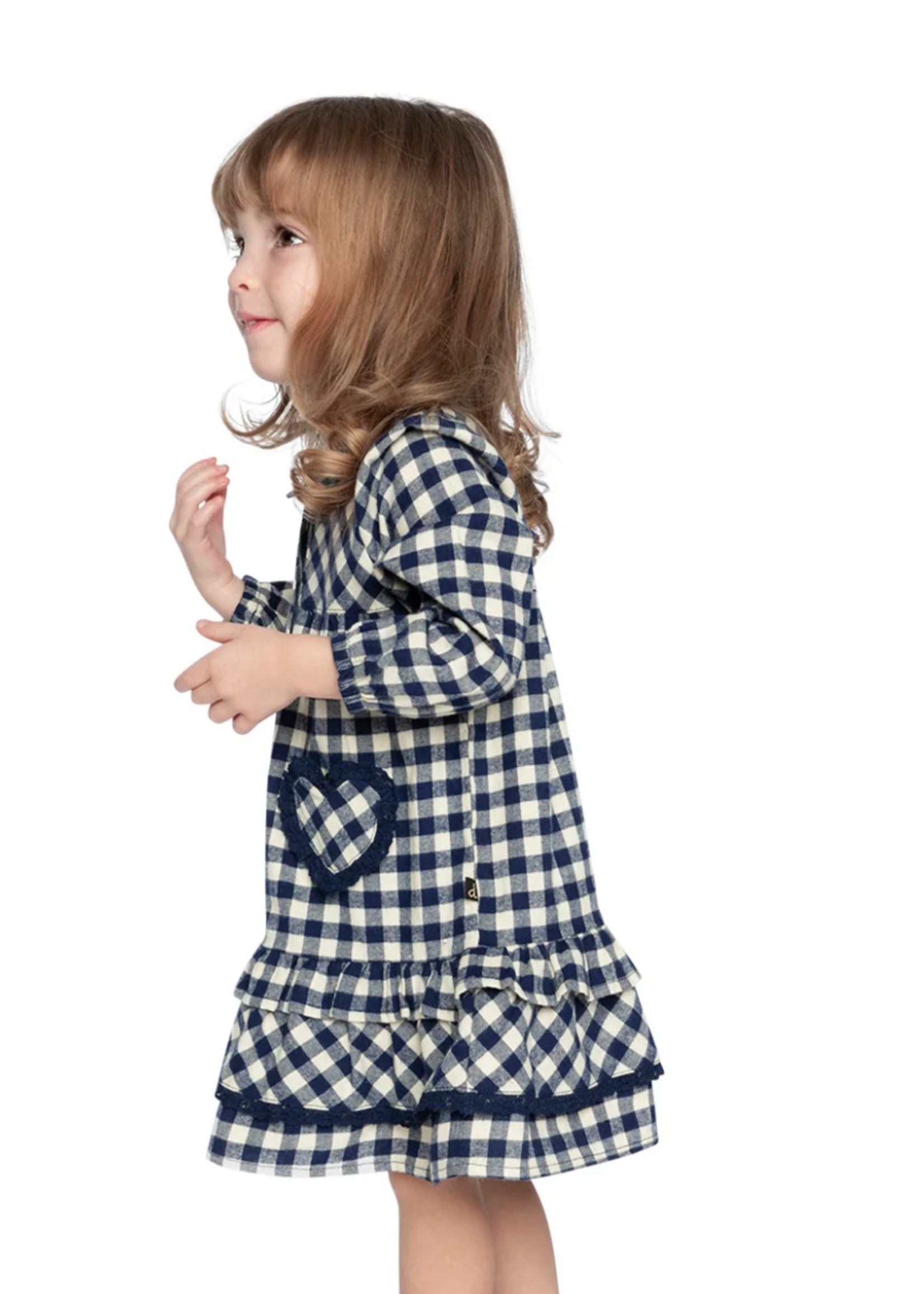 Deux Par Deux Deux Par Deux, Shirt Dress With Frills || Blue / White Gingham Print