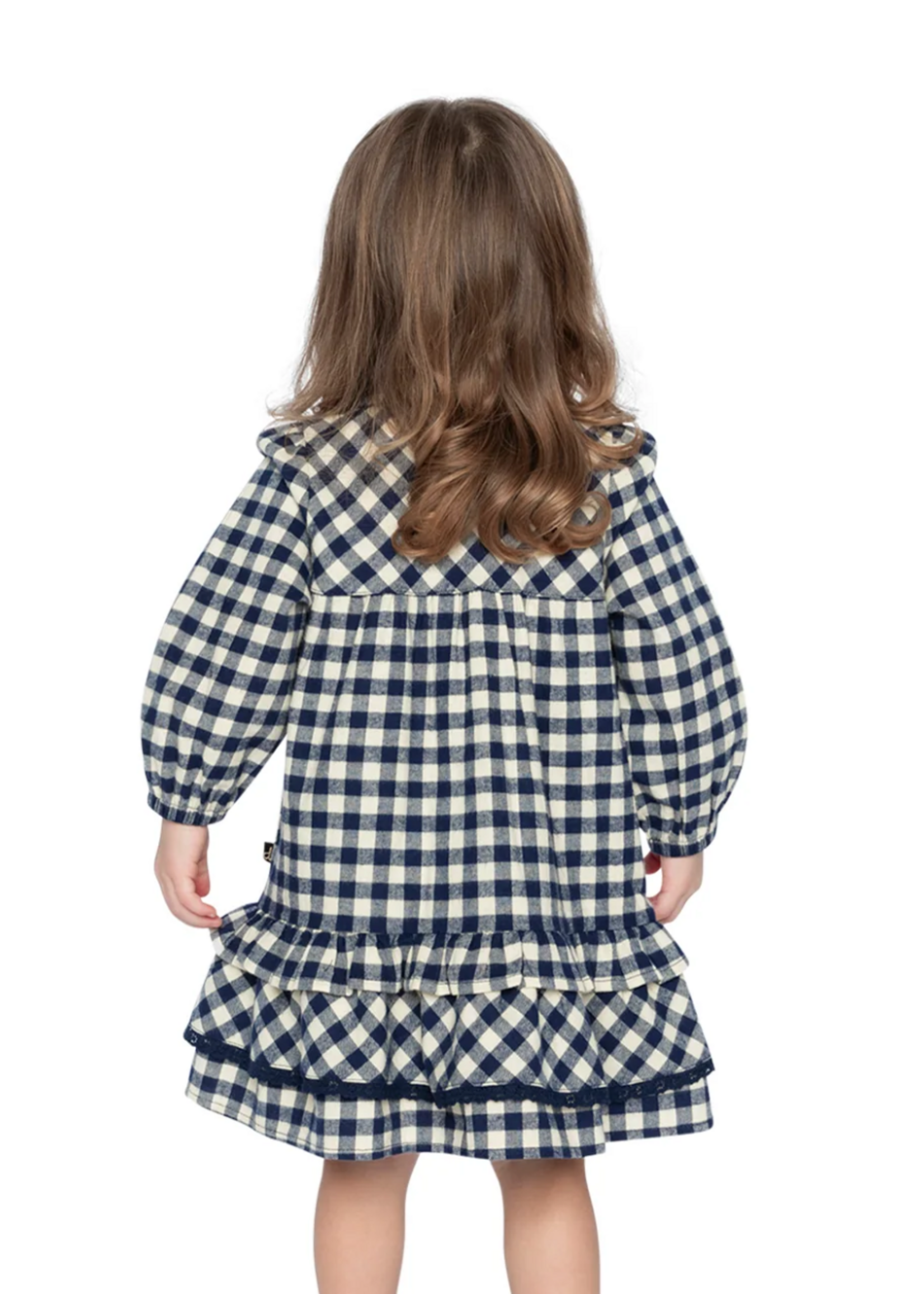 Deux Par Deux Deux Par Deux, Shirt Dress With Frills || Blue / White Gingham Print