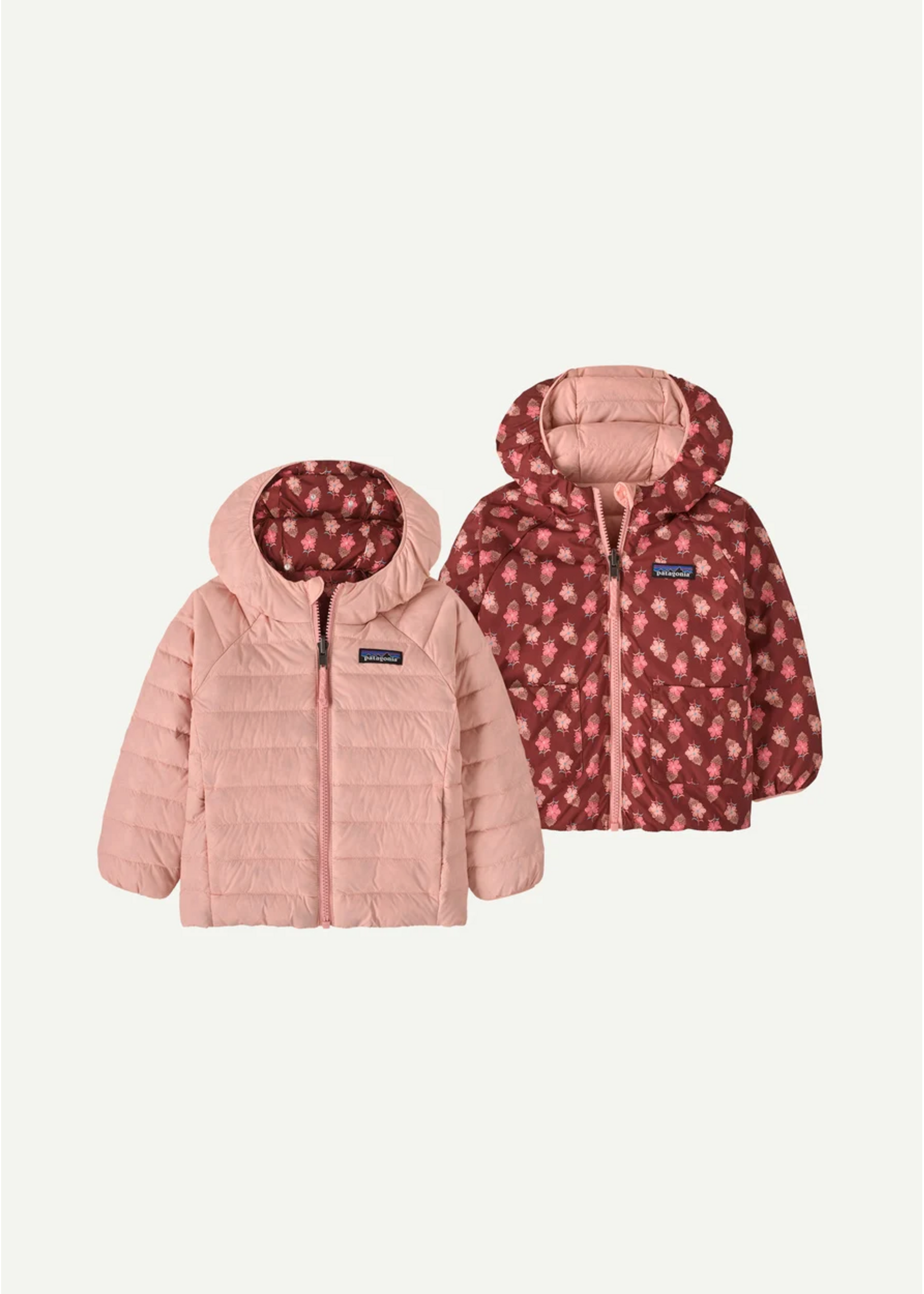 Patagonia Patagonia, Baby Reversible Down Sweater™ Hoody || Snow Ditsy: Rusty Red