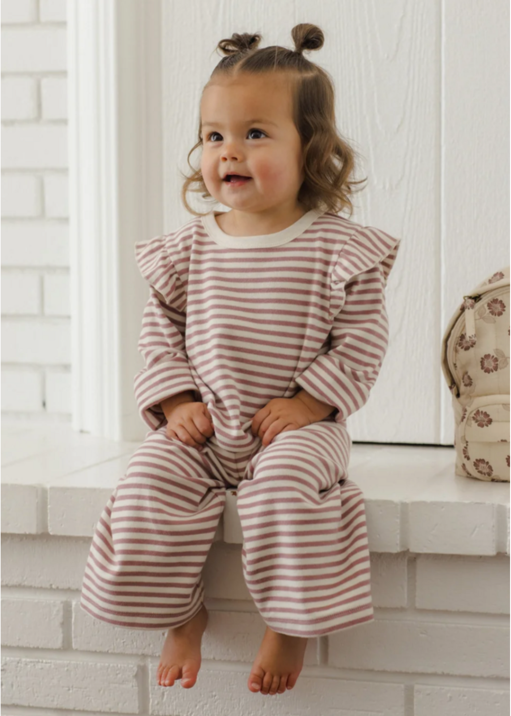 Quincy Mae Quincy Mae, Ruffle Cozy Set || Mulberry Stripe