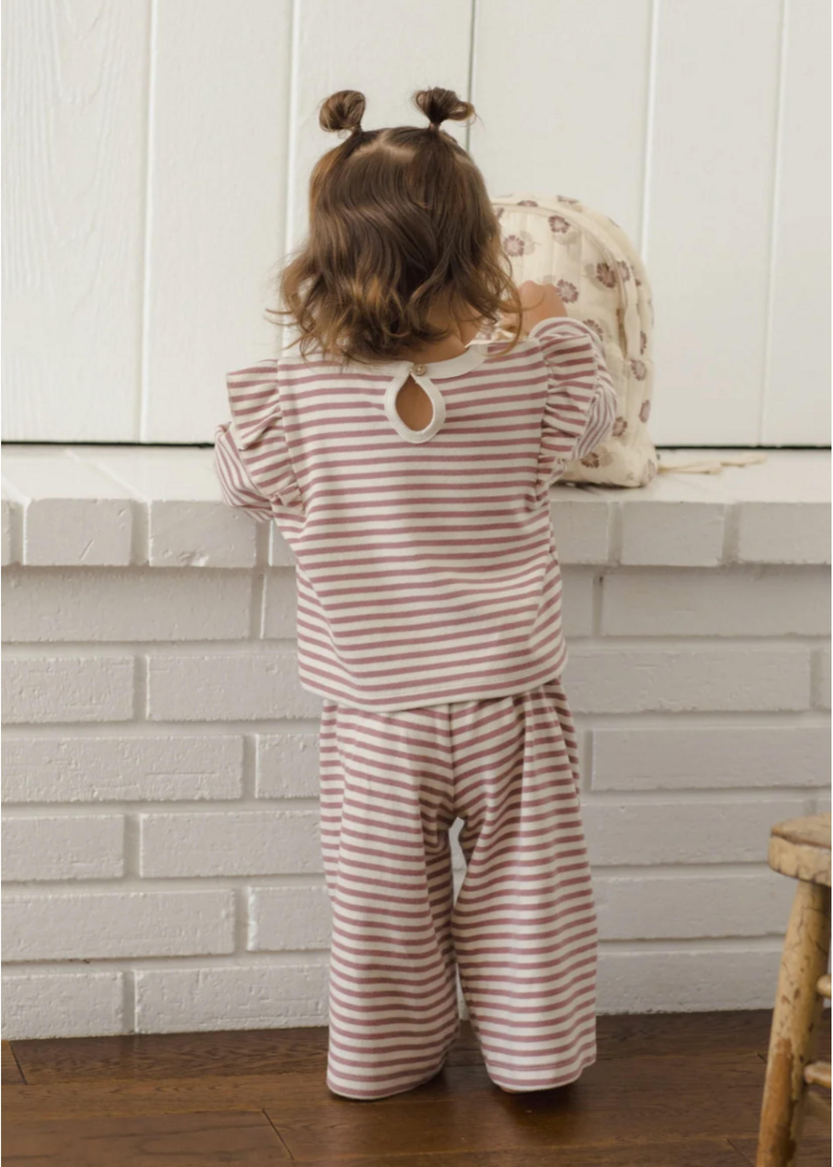Quincy Mae Quincy Mae, Ruffle Cozy Set || Mulberry Stripe