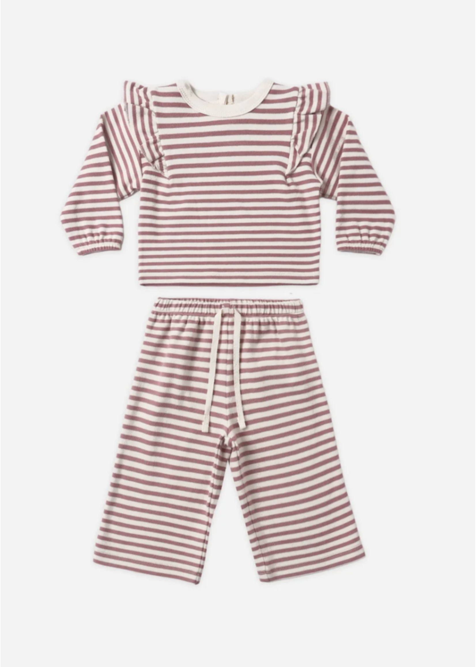 Quincy Mae Quincy Mae, Ruffle Cozy Set || Mulberry Stripe