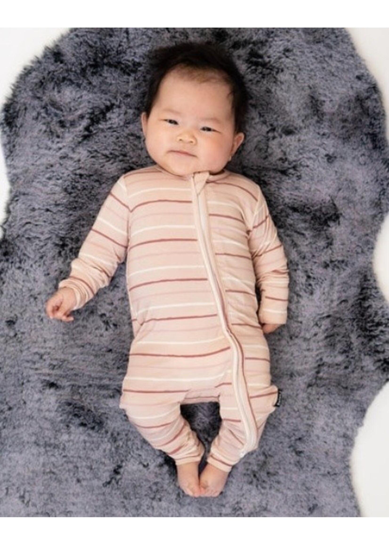 Belan J Belan.J, Footless Zipper Sleeper || Pink Stripes