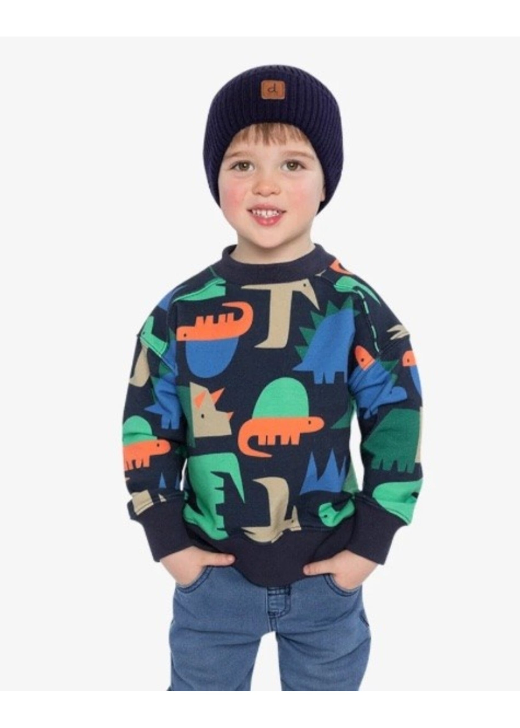 Deux Par Deux Deux Par Deux, Fleece Sweatshirt  Dinosaur Print || Blue