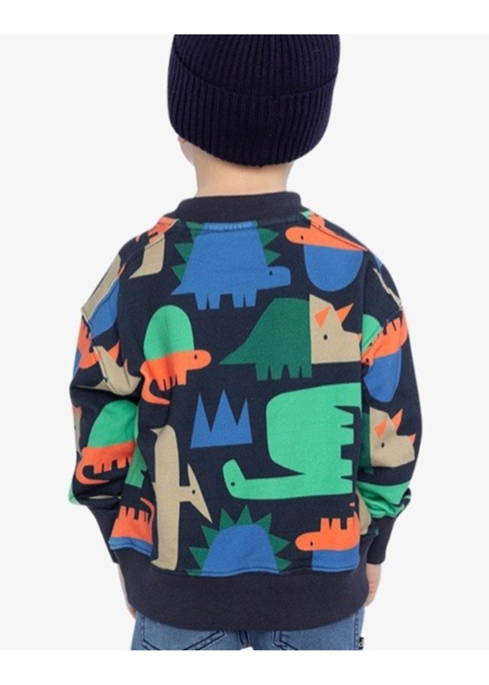 Deux Par Deux Deux Par Deux, Fleece Sweatshirt  Dinosaur Print || Blue