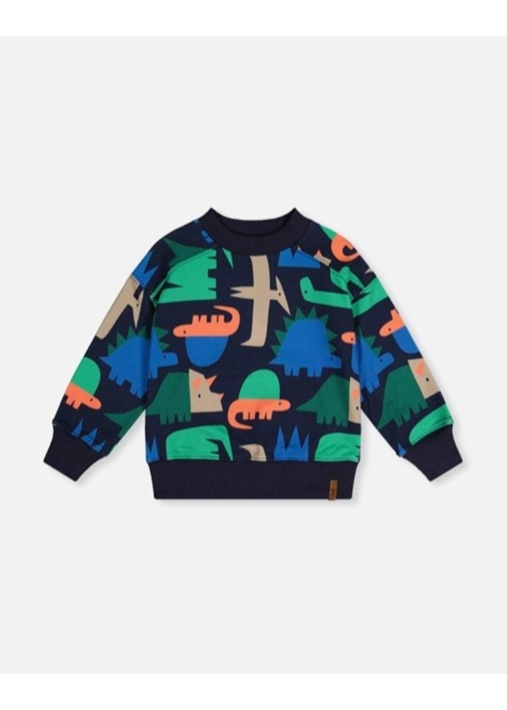 Deux Par Deux Deux Par Deux, Fleece Sweatshirt  Dinosaur Print || Blue