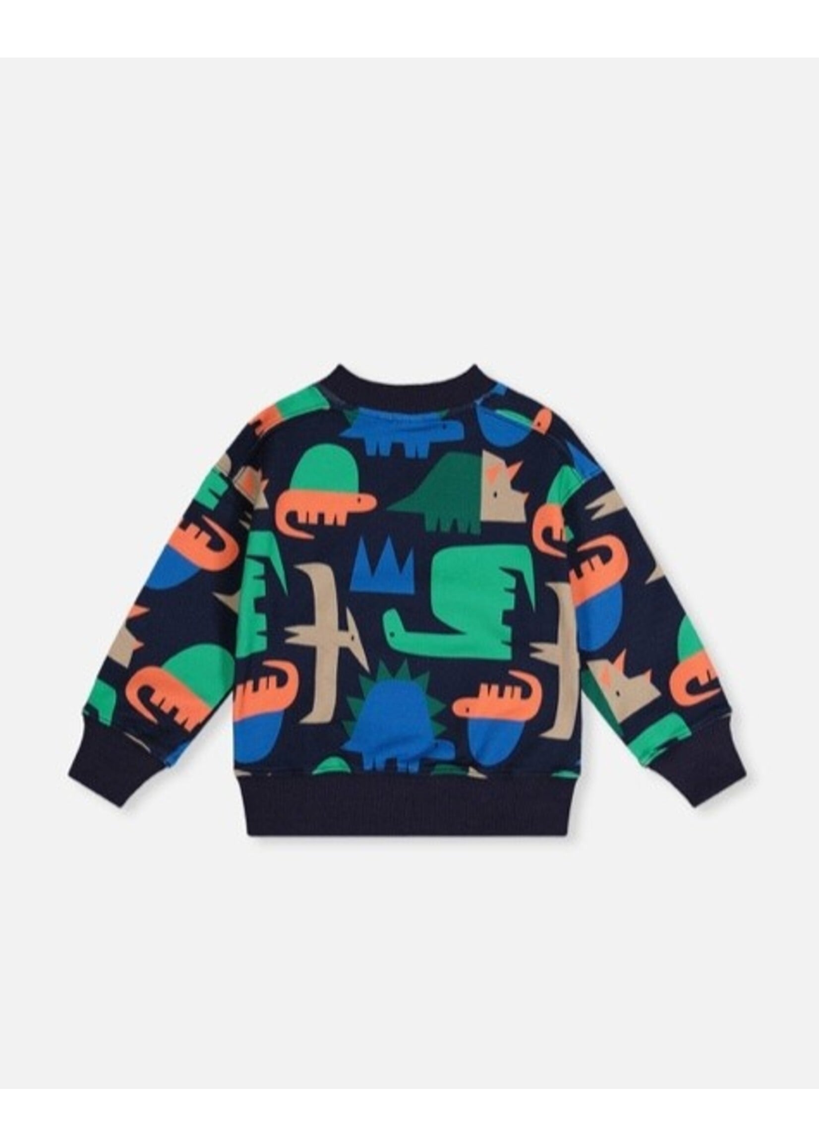 Deux Par Deux Deux Par Deux, Fleece Sweatshirt  Dinosaur Print || Blue
