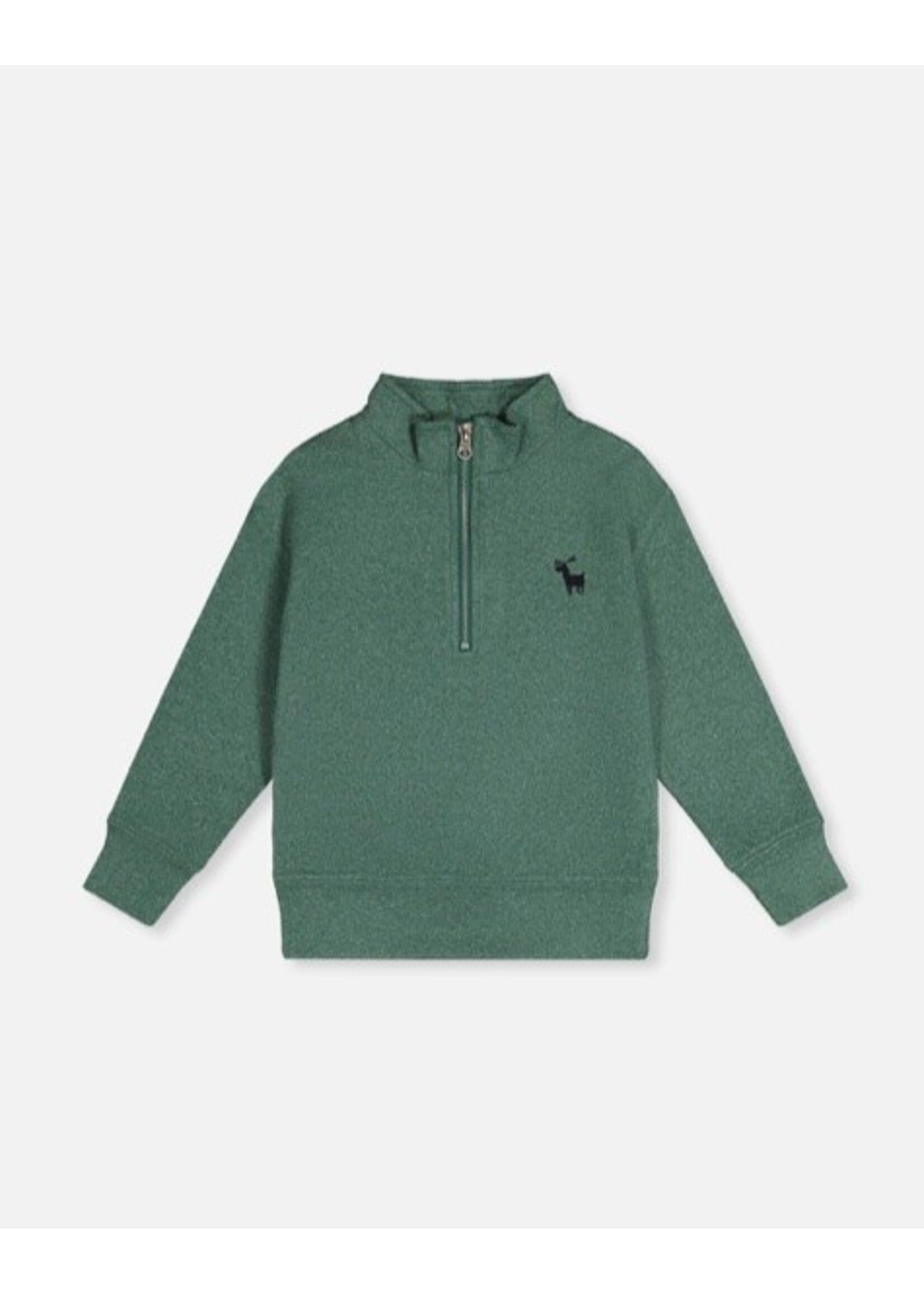Deux Par Deux Deux Par Deux, Half Zip Mock Neck Sweater || Dark Green
