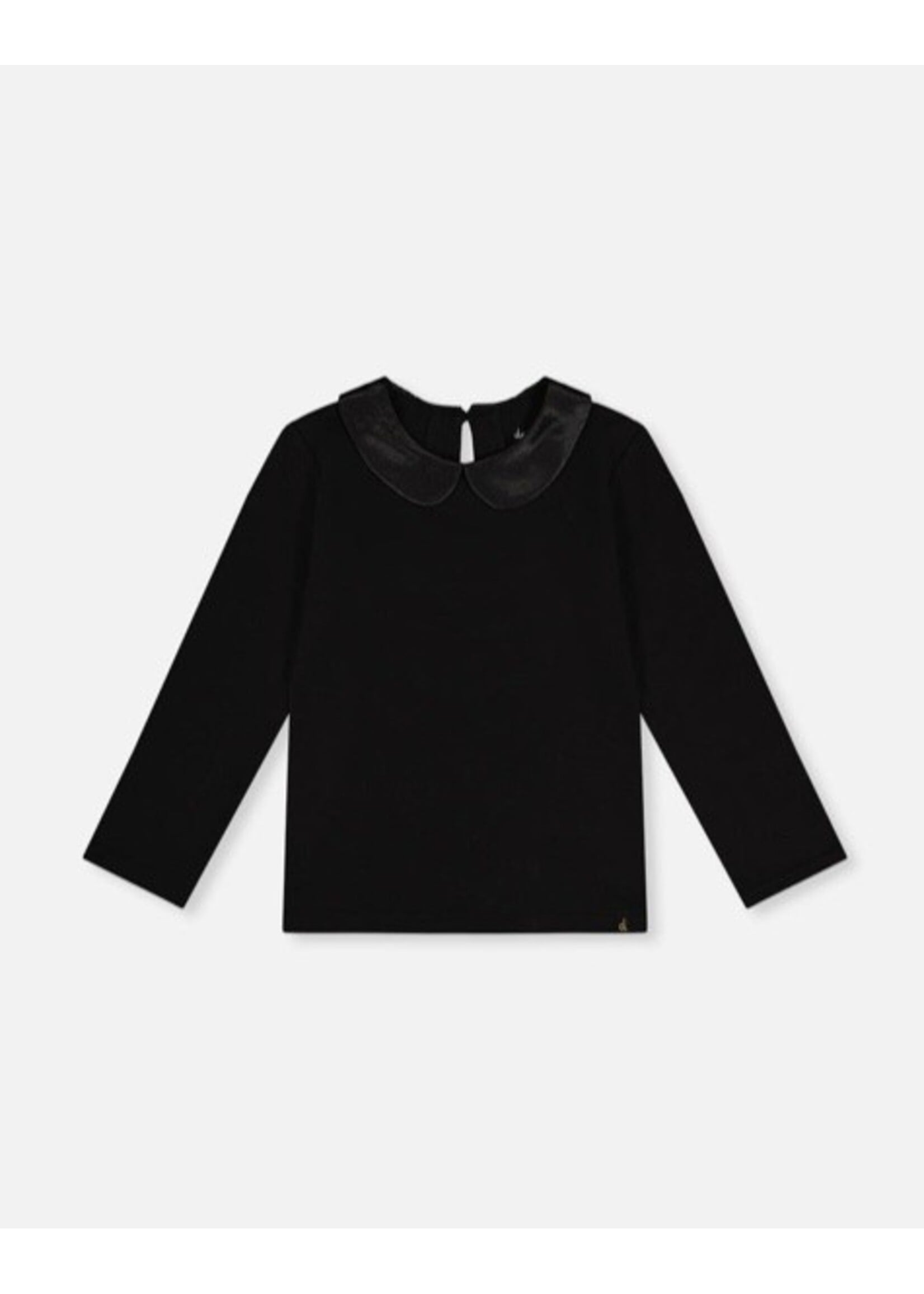 Deux Par Deux Deux Par Deux, Organic Cotton T-Shirt With Peter Pan Collar || Black