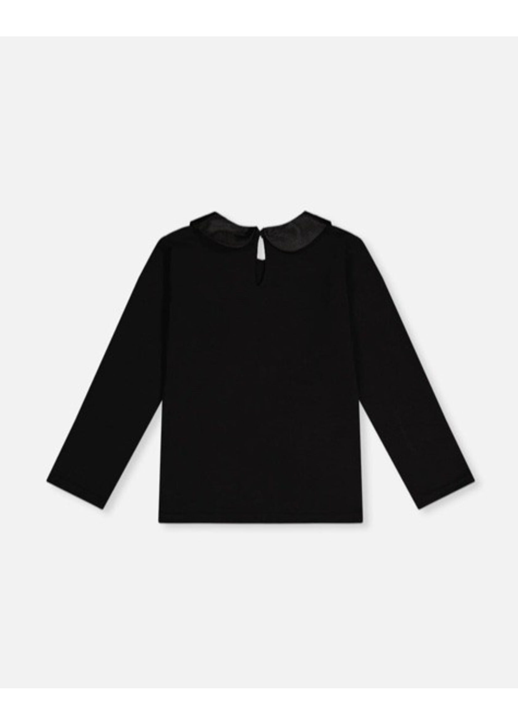 Deux Par Deux Deux Par Deux, Organic Cotton T-Shirt With Peter Pan Collar || Black