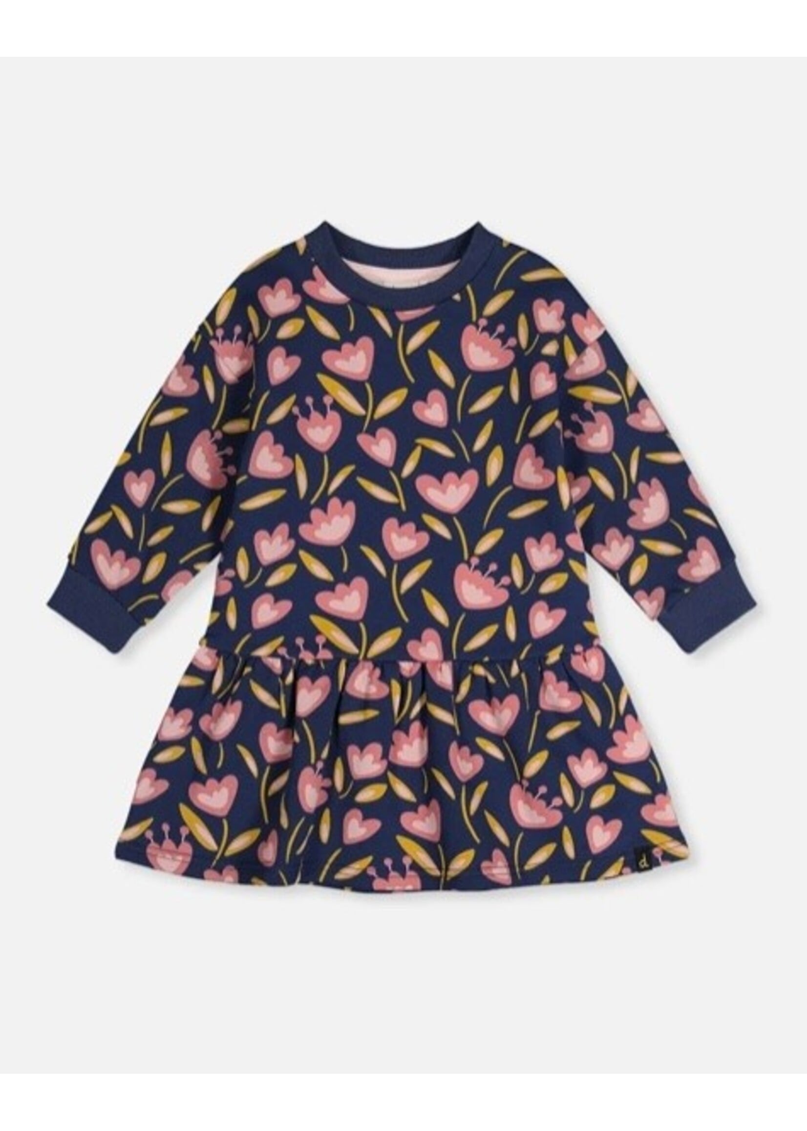 Deux Par Deux Deux Par Deux, French Terry Tulip Print Dress || Blue
