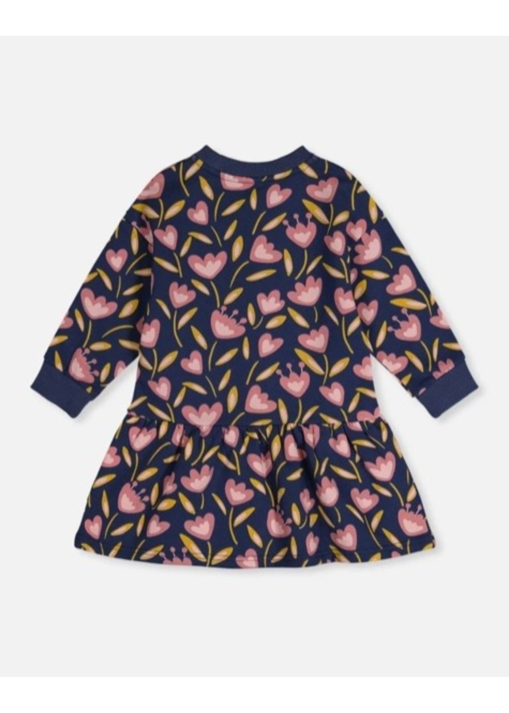 Deux Par Deux Deux Par Deux, French Terry Tulip Print Dress || Blue