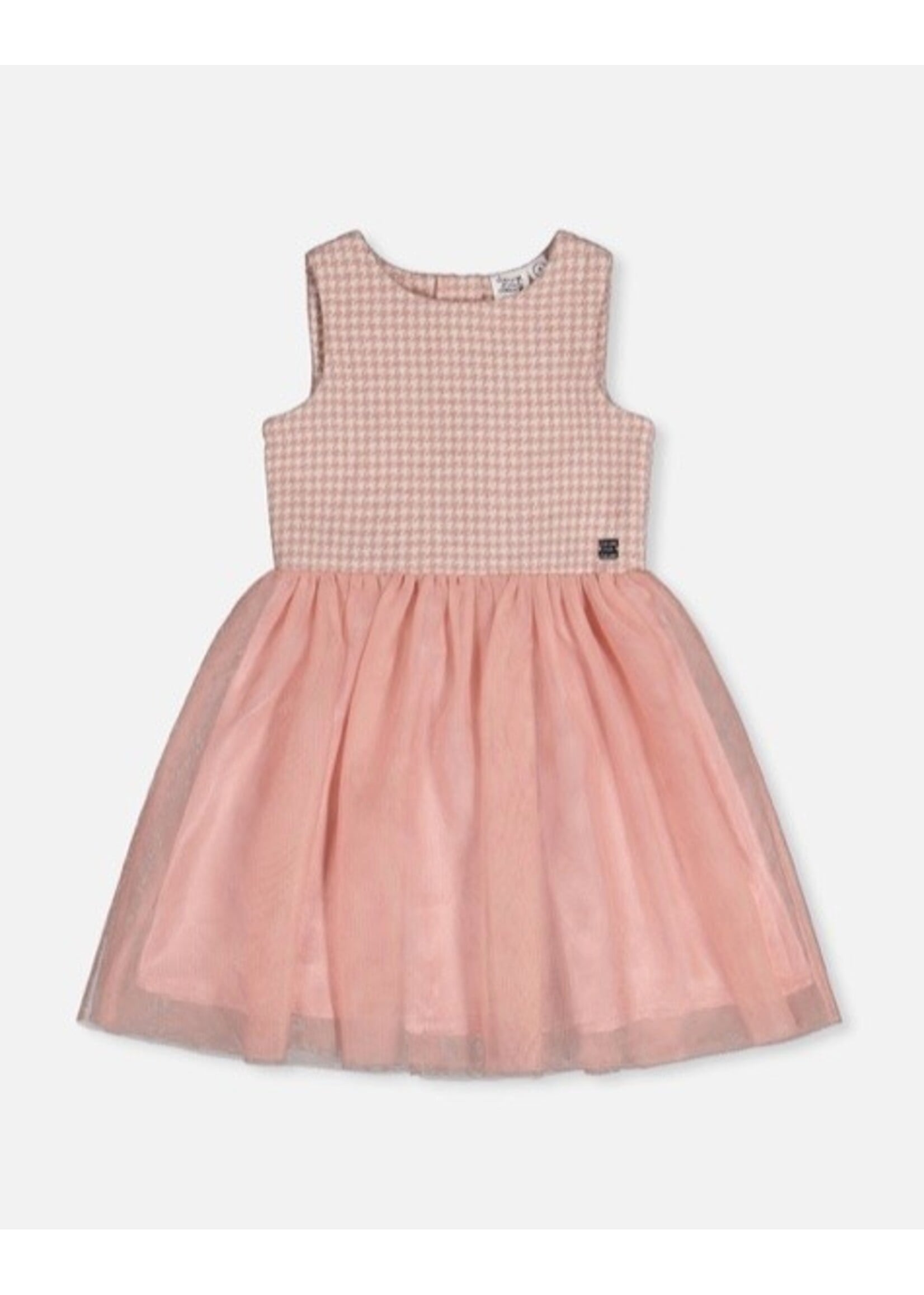 Deux Par Deux Deux Par Deux, Bi-Material Sleeveless Dress || Pink Houndstooth