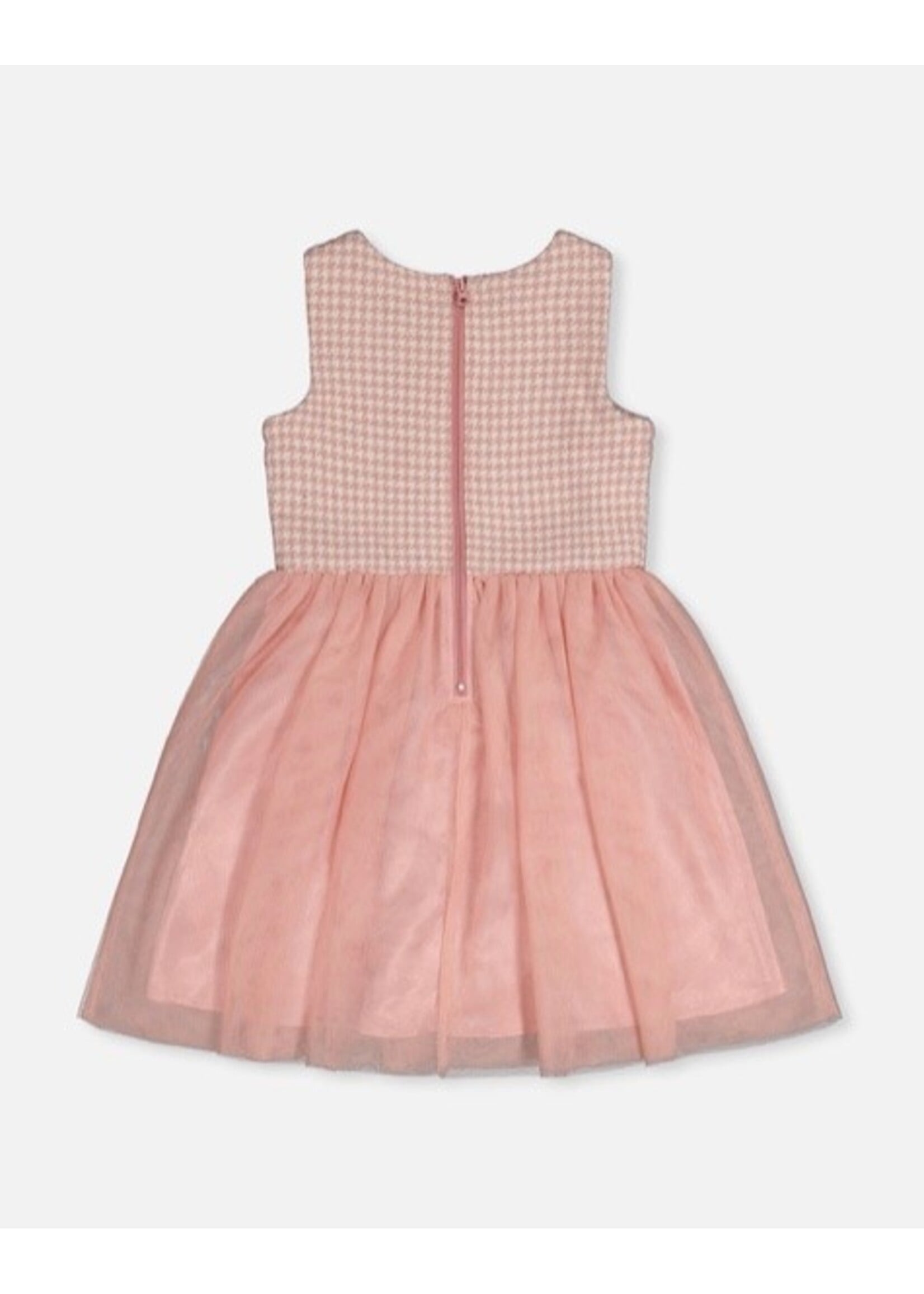Deux Par Deux Deux Par Deux, Bi-Material Sleeveless Dress || Pink Houndstooth