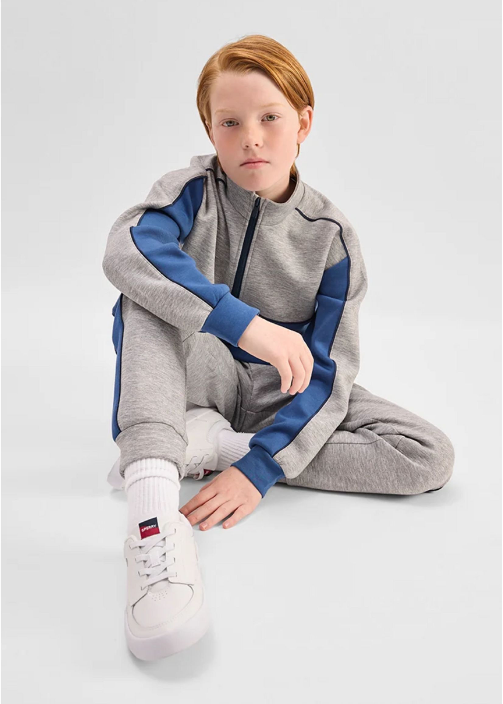 Miles the Label Miles the Label, Scuba Knit Half-Zip Pullover || Grey Mix / Blue