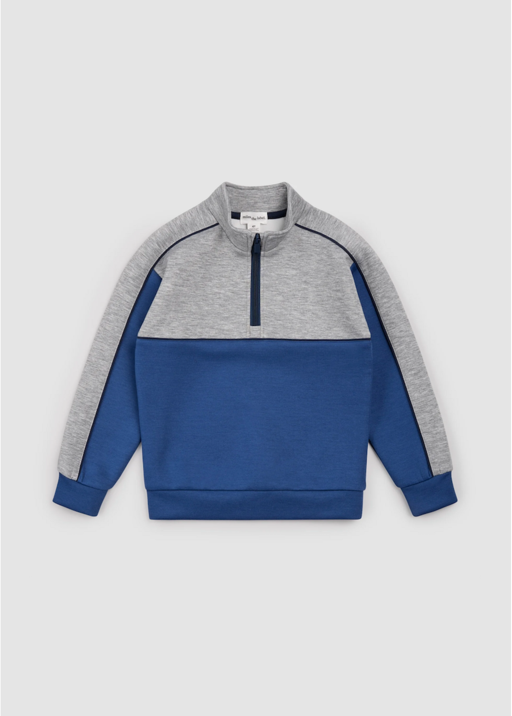 Miles the Label Miles the Label, Scuba Knit Half-Zip Pullover || Grey Mix / Blue