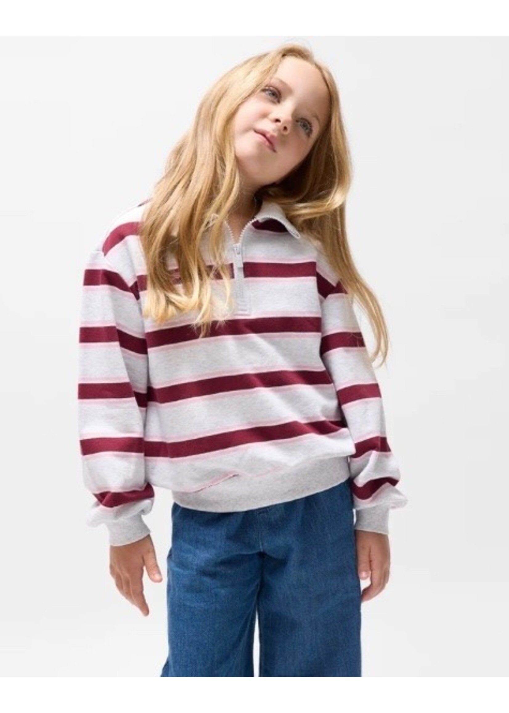 Miles the Label Miles the Label, Stripe Collared Quarter Zip Pull-Over || Maroon and Bubblegum Yarn-Dyed