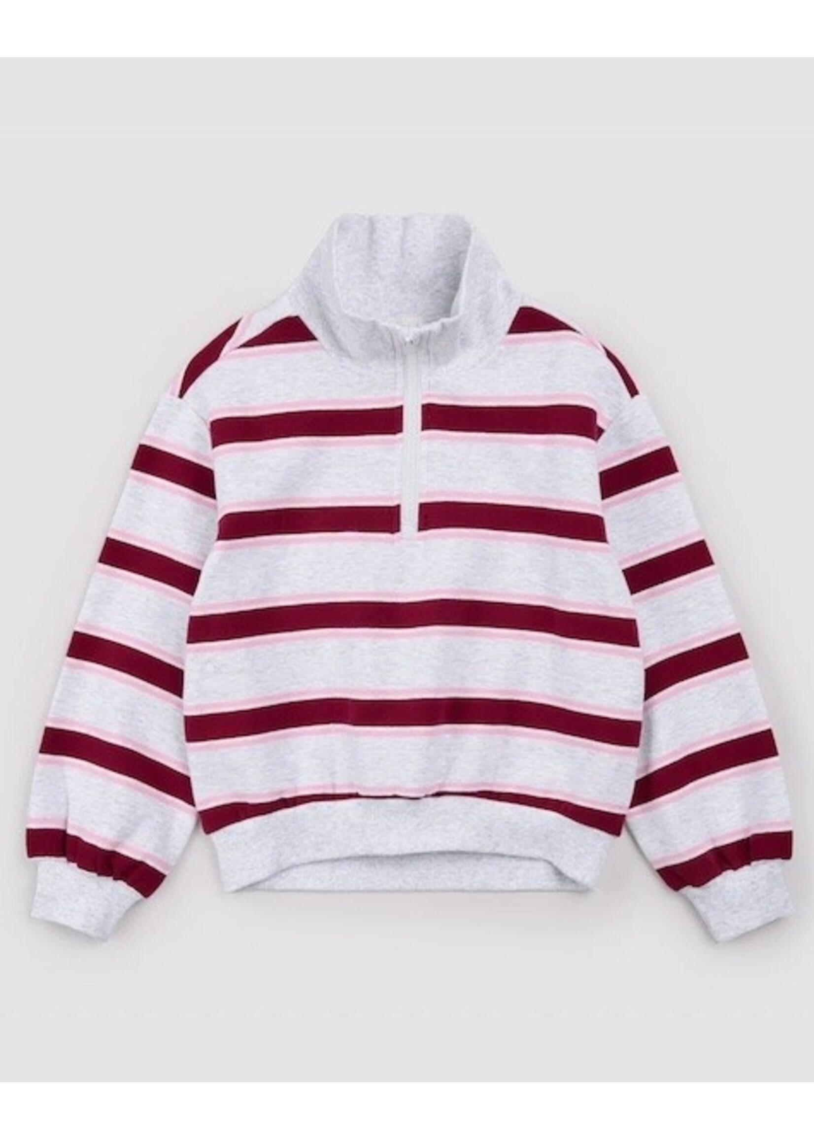 Miles the Label Miles the Label, Stripe Collared Quarter Zip Pull-Over || Maroon and Bubblegum Yarn-Dyed