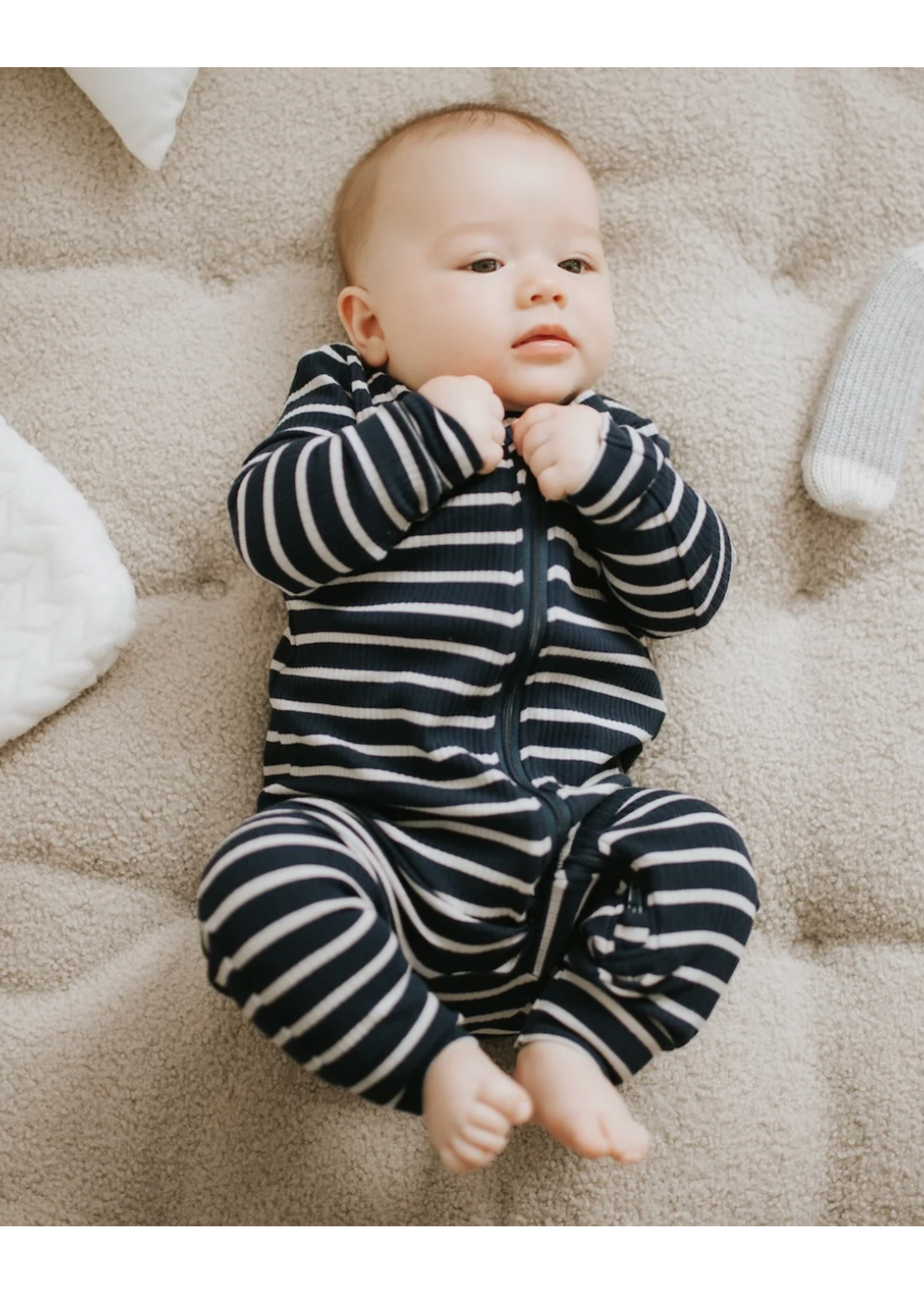 Petit Lem Petit Lem, Striped Modal Rib Sleeper || Indigo