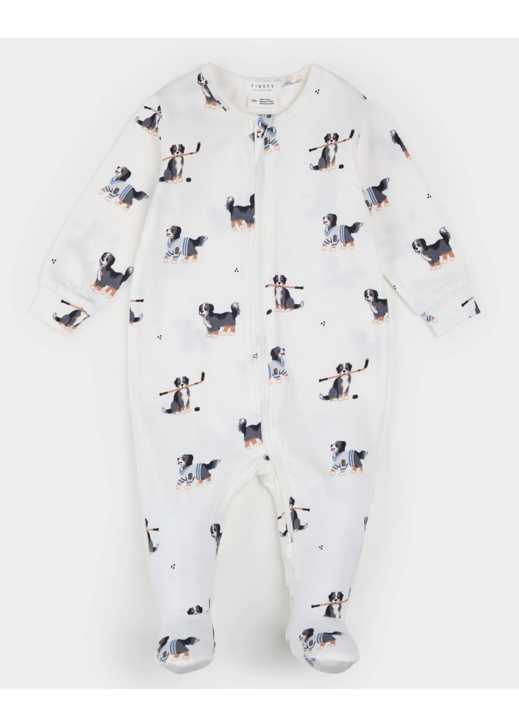 Petit Lem Petit Lem, Rink Rover Print Luna Knit Footed Sleeper || Off-White