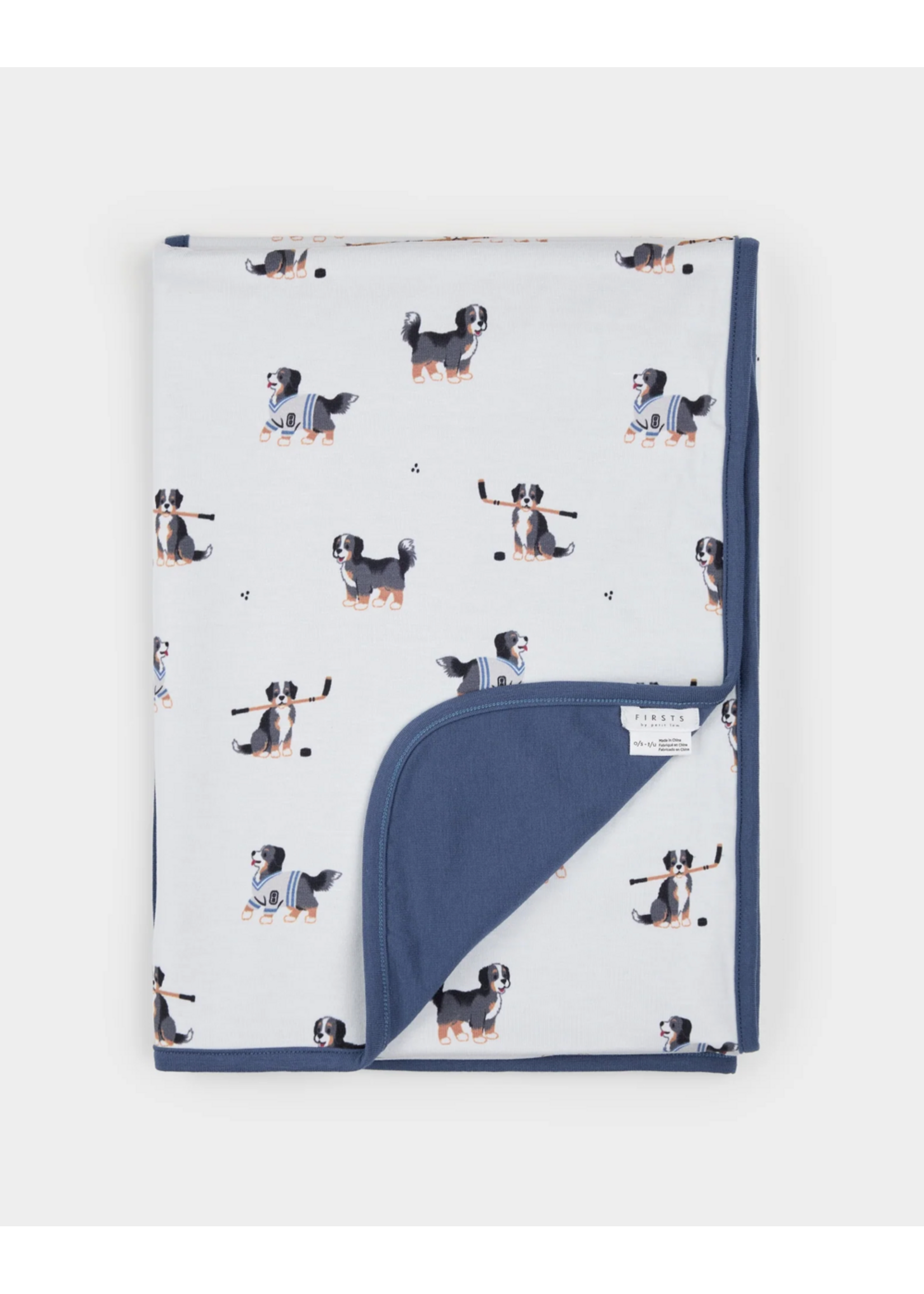 Petit Lem Petit Lem, Rink Rover Print  LunaKnit Jersey Blanket || Off White
