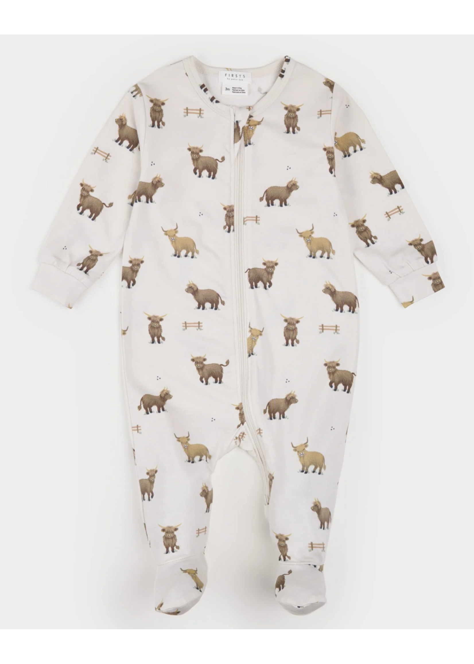 Petit Lem Petit Lem Highland Cow Print Luna Knit Footed Sleeper || Creme