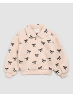 Miles the Label Miles the Label, Bows Embroidered Sherpa Half-Zip Pull-Over || Almond